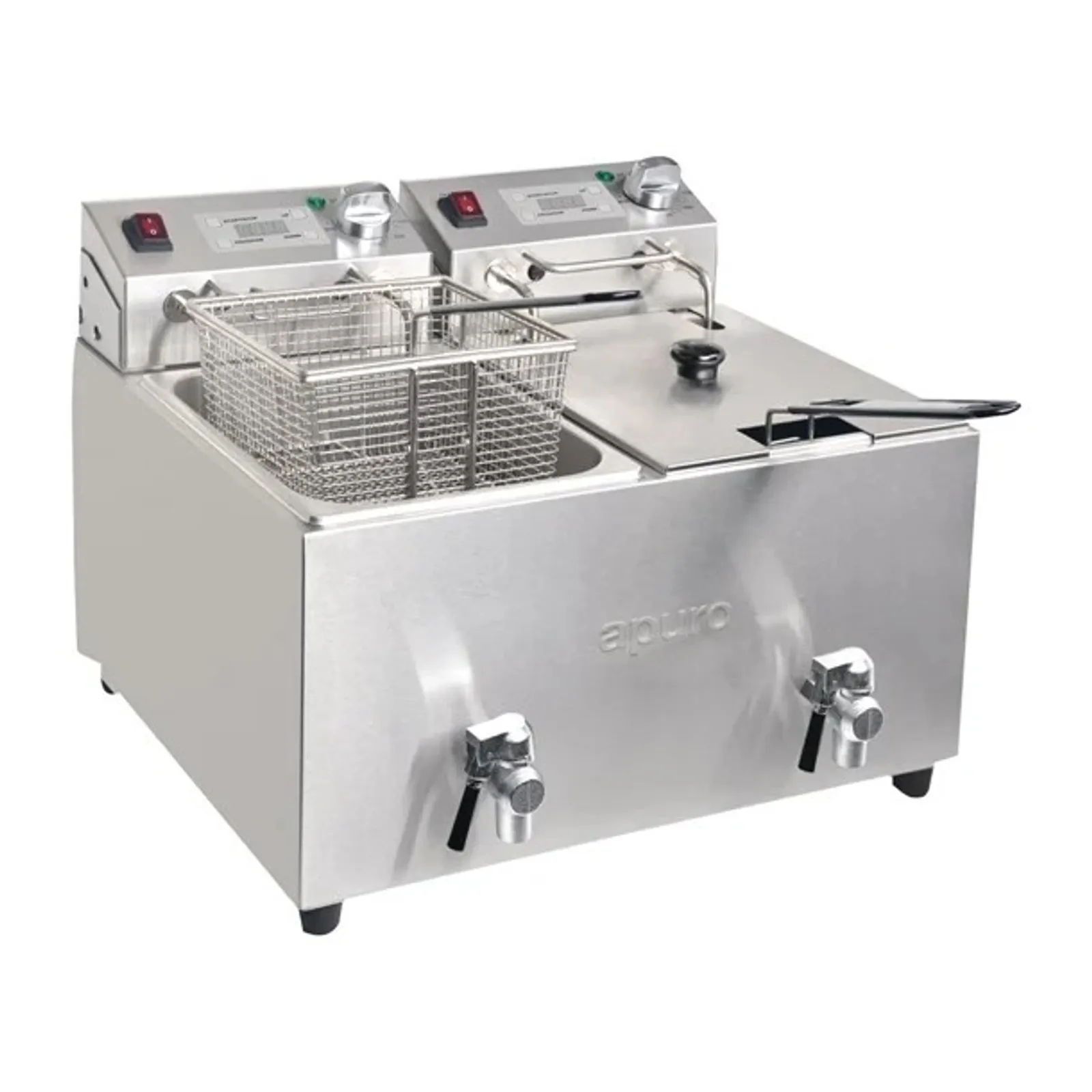 Apuro FC375-A - Twin Tank Twin Basket 8Ltr Countertop Fryer with Timer 2x 2.9kW