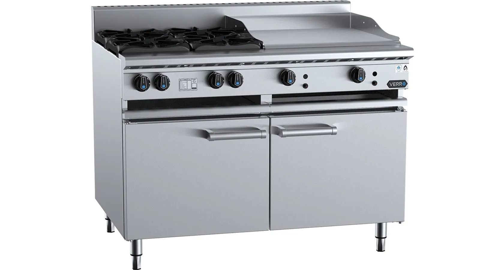 VERRO VBT-SB4-GRP6 - Combination 4 Open Burners 600mm Grill Plate Cabinet Mounted