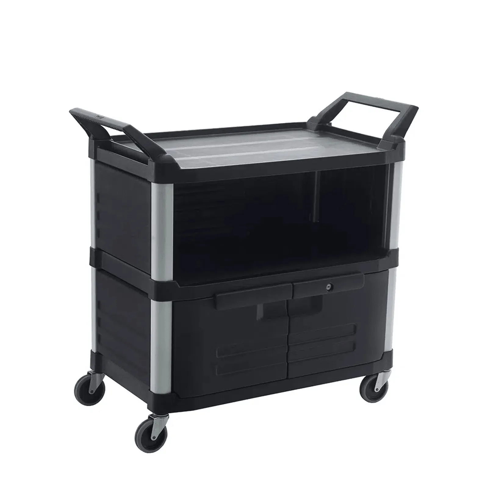 KH TRUST® Commercial 18090 - 3 Tier Large Utility Service Cart With Lockable Doors