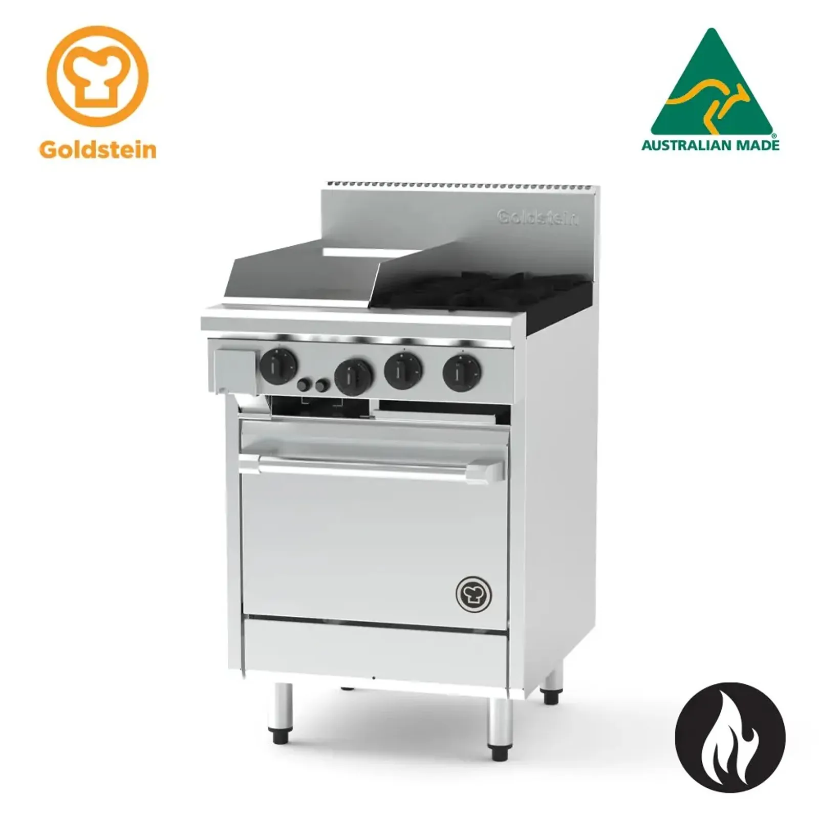 Goldstein PF12G220EFF-X - 2 Burner with Griddle & 500mm Electric Fan Forced Oven