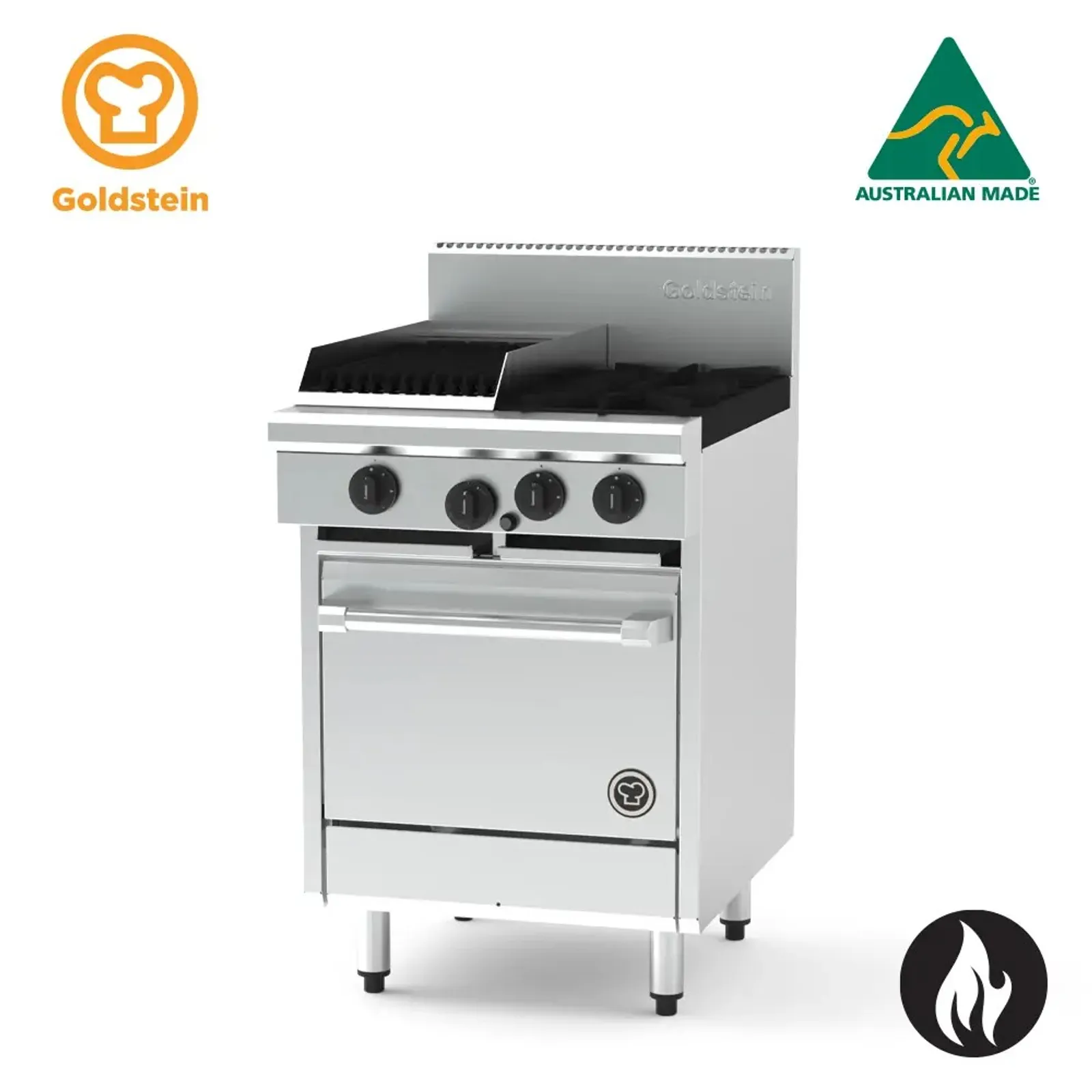 Goldstein PF12Q220EFF-X - 2 Burner with Chargrill & 500mm Electric Fan Forced Oven