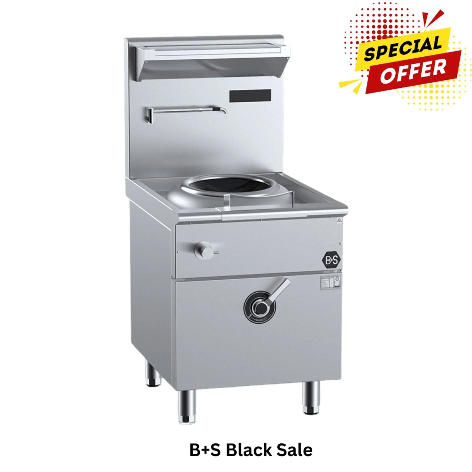B+S Black IN-W1-8-HS - Single Hole Induction Wok 8 Kw High Splashback