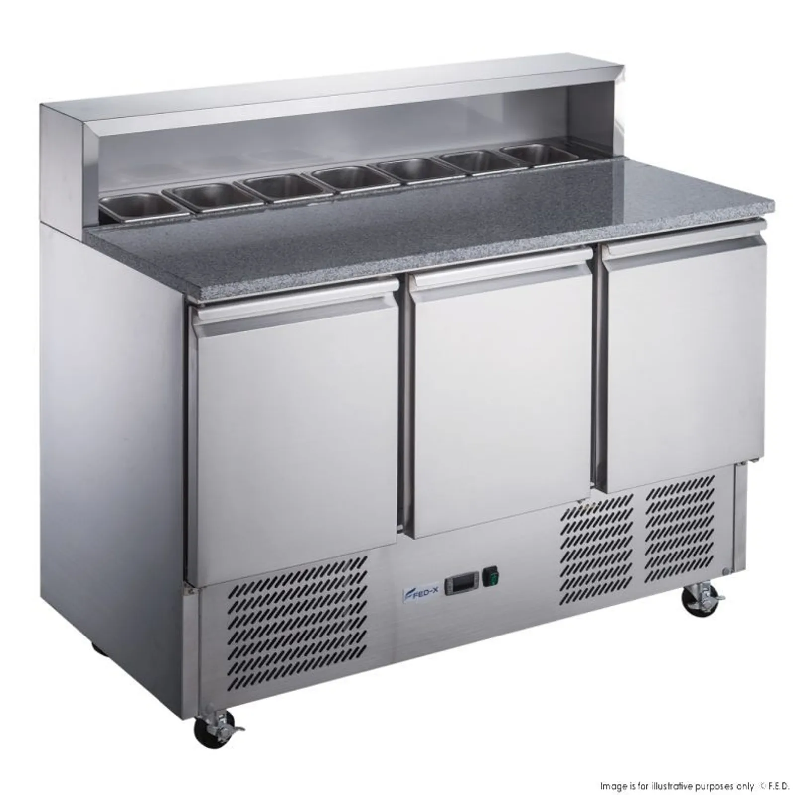 FED-X XGNS1300E - Three Door Salad Prep Fridge with Marble Top