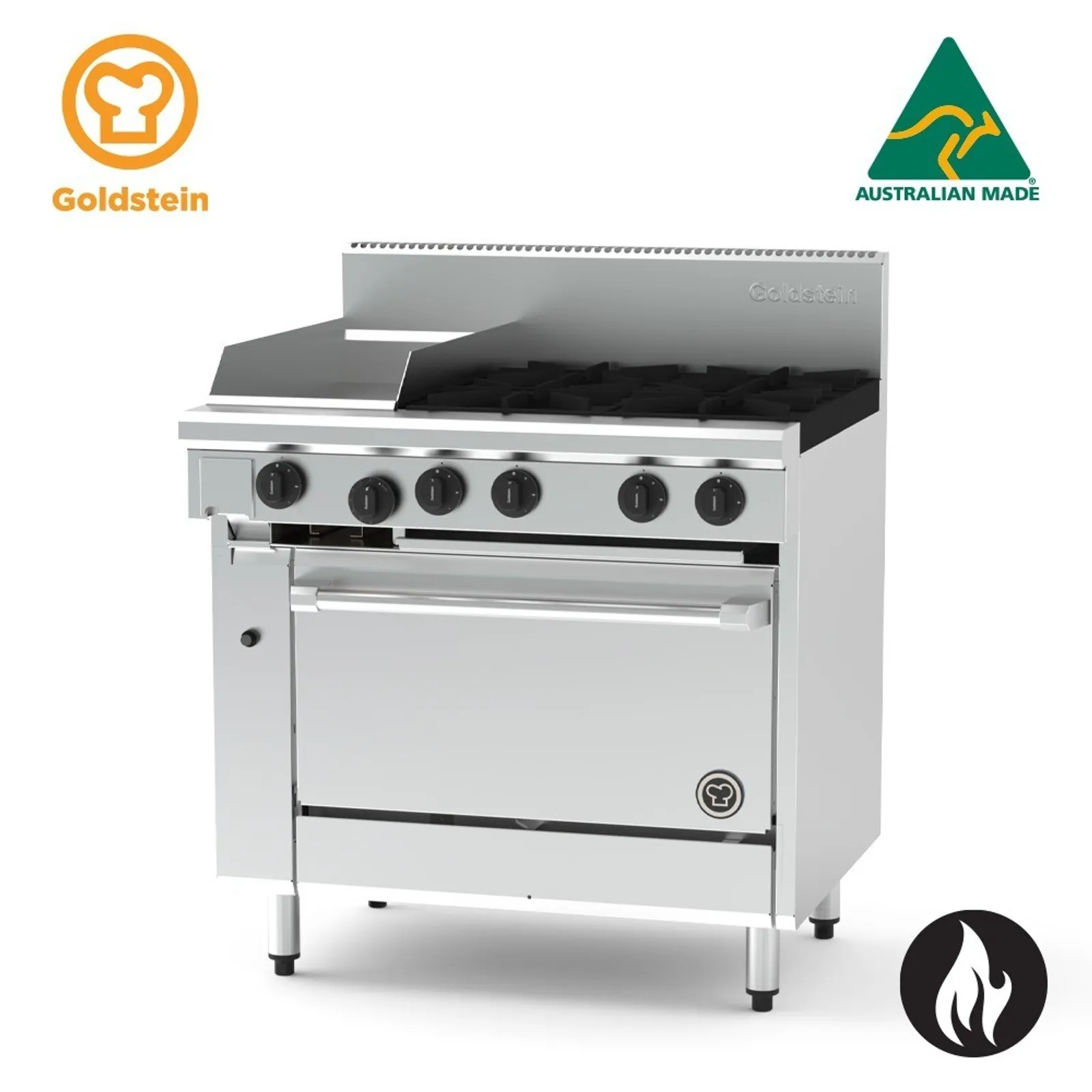 Goldstein PFC12G428-X - 4 Burners with 305mm Griddle & 700mm Convection Oven Gas