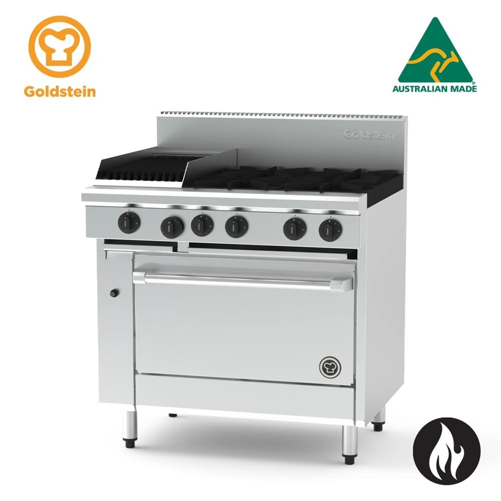 Goldstein PF12Q428E-X - 4 Burners with 305mm Chargrill & Electric Static Oven