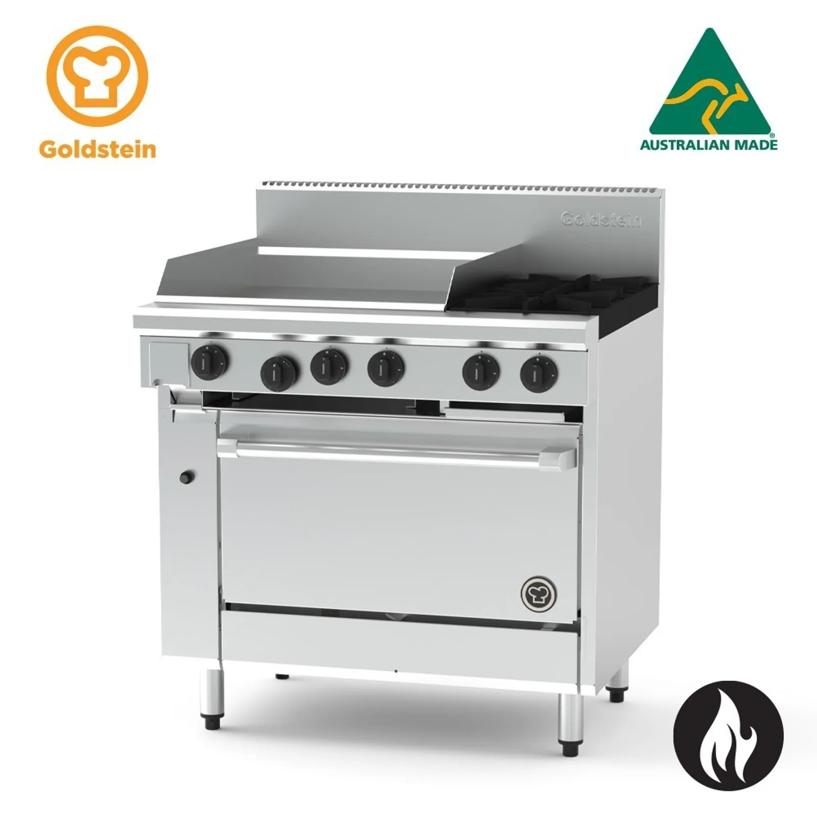 Goldstein PF24G228FF-X - 2 Burners with 610mm Gas Griddle & 700mm Fan Forced Gas Oven