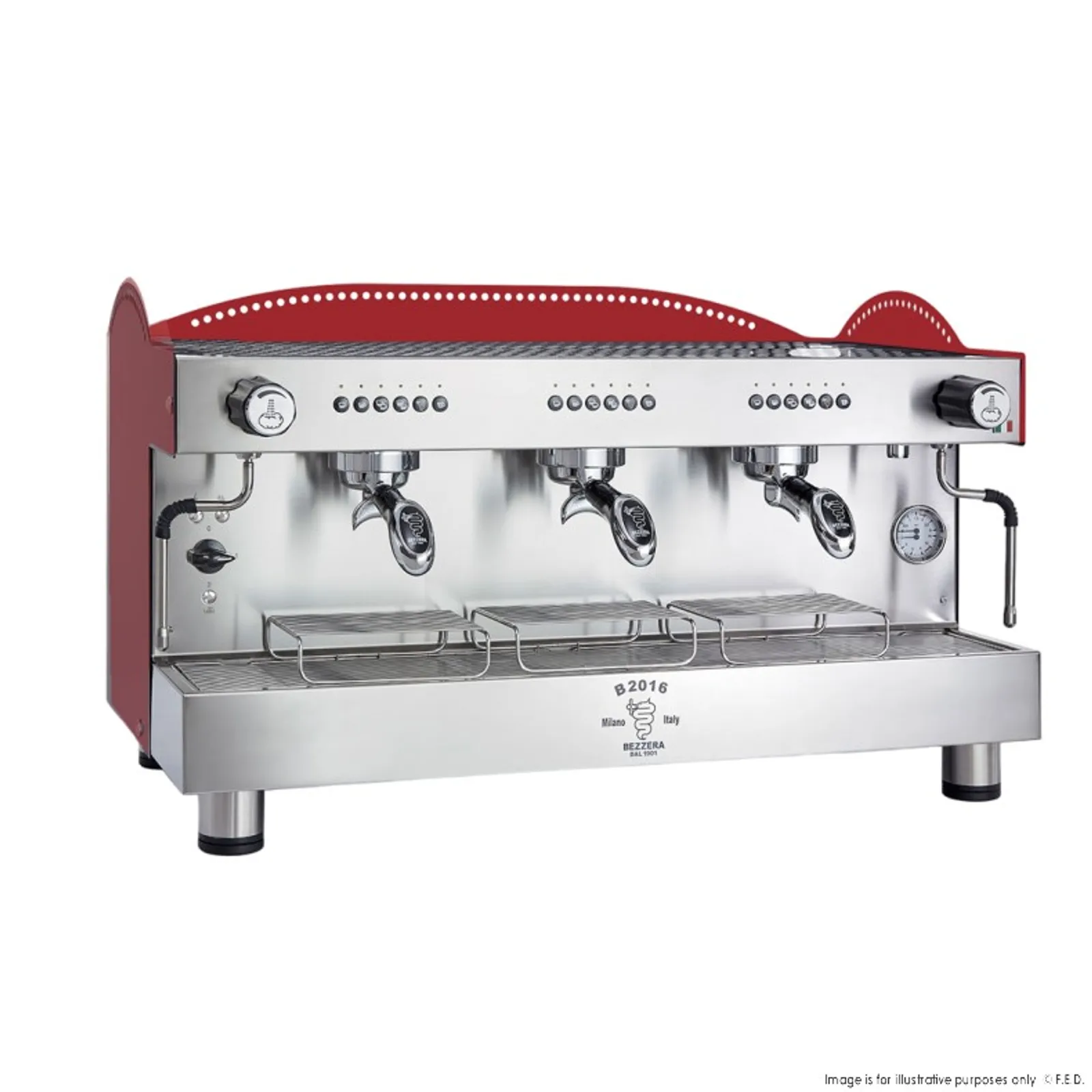 Bezzera BZB2016R3DE - 3L Red 3-Group Professional Espresso Machine