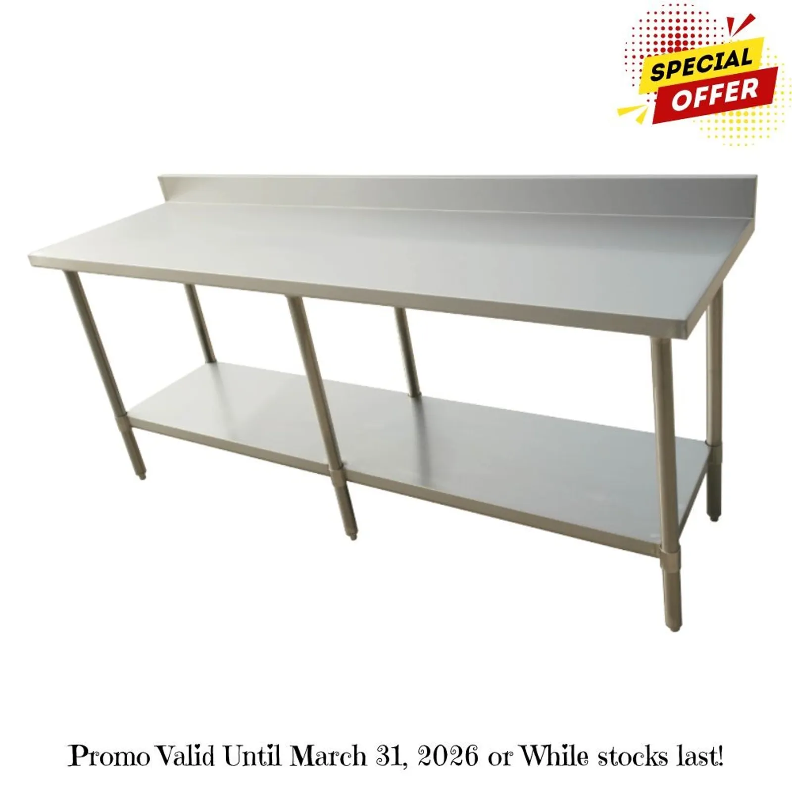Modular Systems 2400-6-WBB - Economic 304 Grade Stainless Steel Table with splashback 2400x600x900