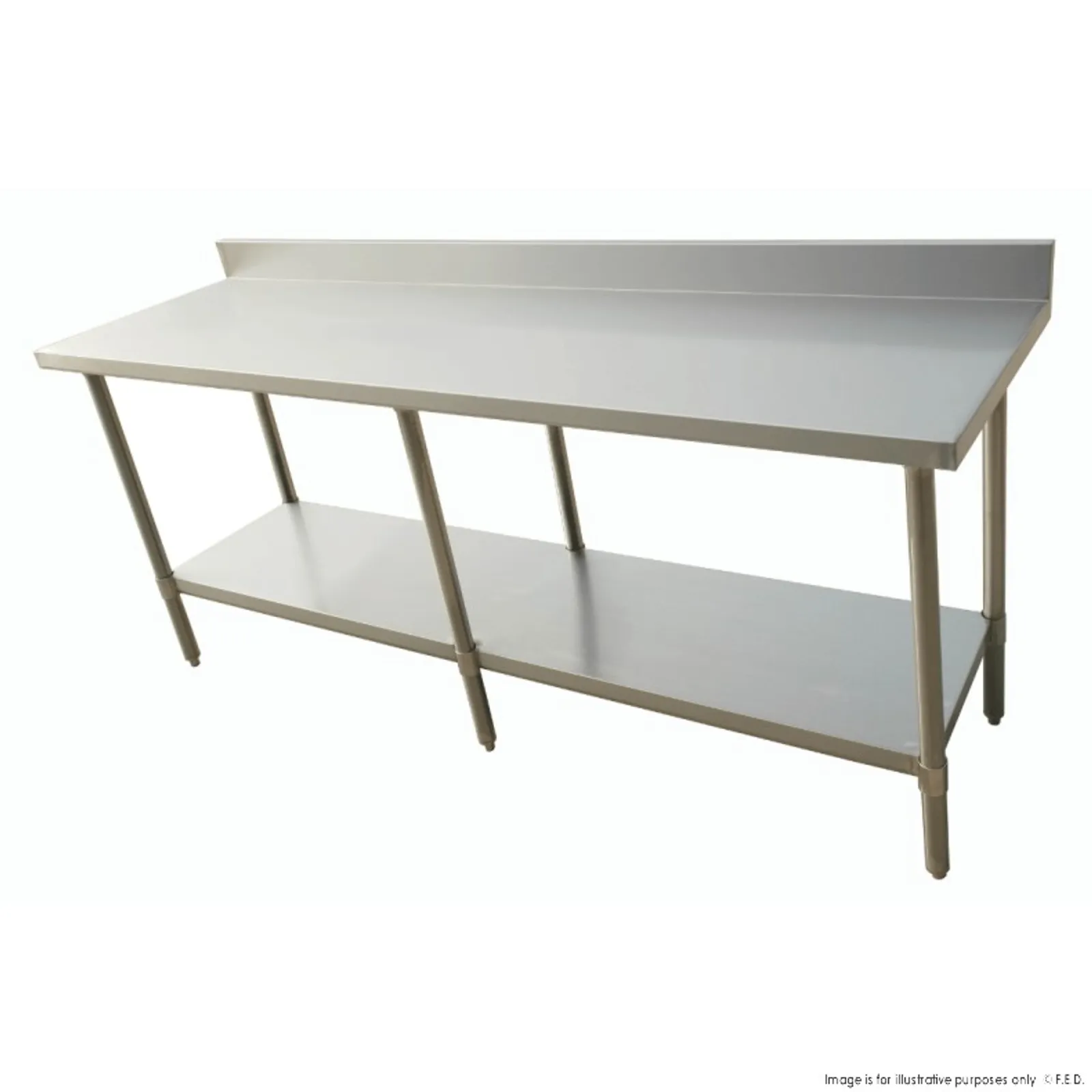 Modular Systems 2400-7-WBB - Economic 304 Grade Stainless Steel Table with splashback 2400x700x900 - 6 legs