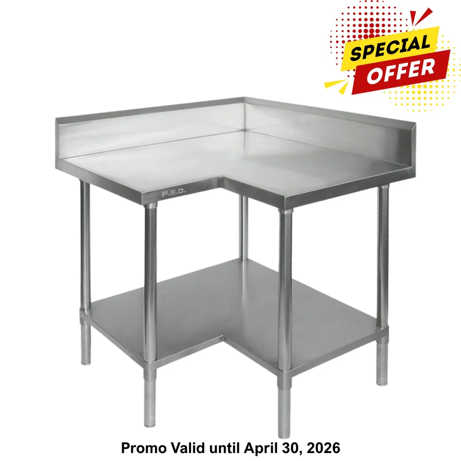 Modular System 0900-7-WBCB - Economic Corner Workbench,100mm Splashback & Undershelf 900x900x900mm