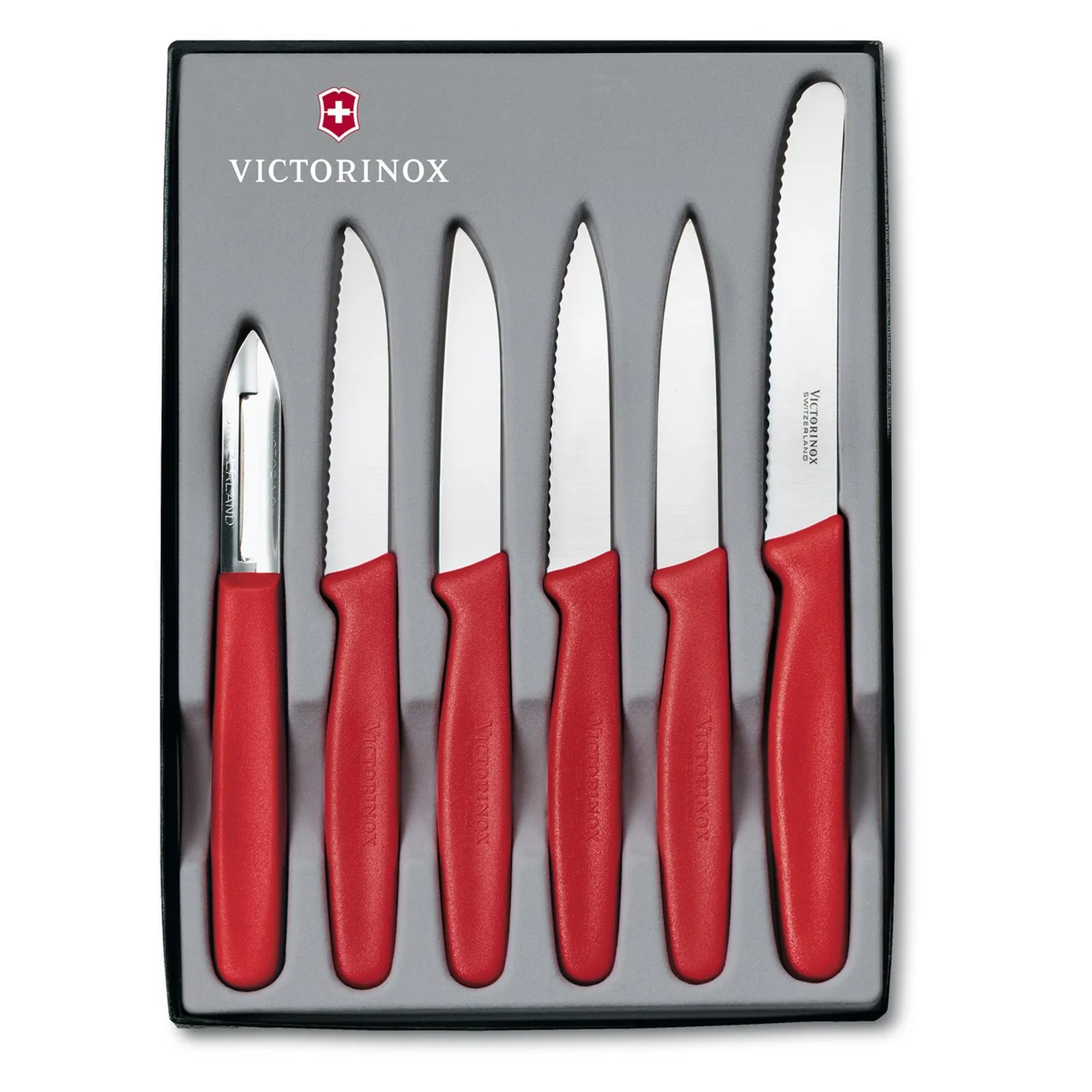 Victorinox 5.1111.6 - Paring Knife Set, 6pc, Nylon - Red