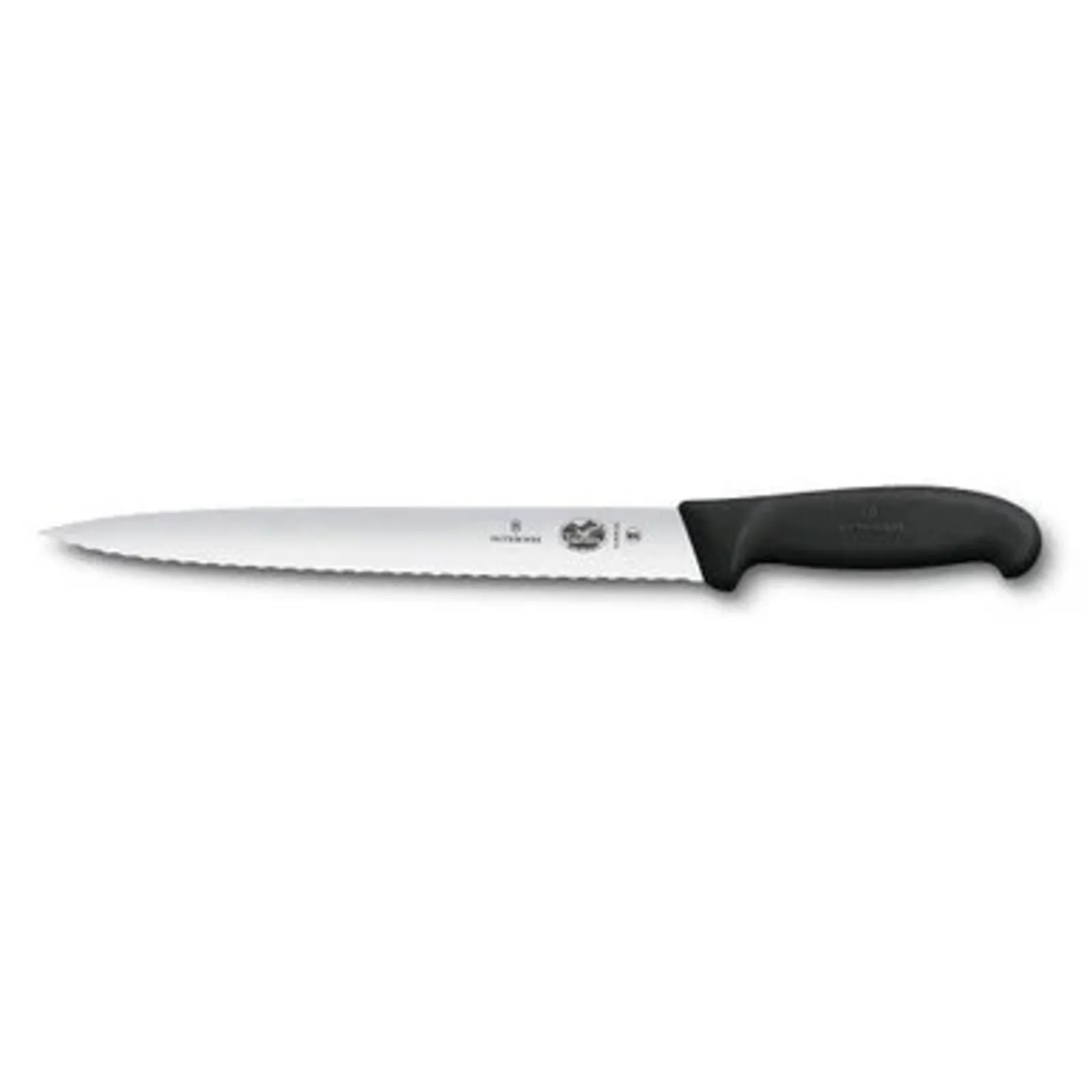 Victorinox 5.4433.25 - Slicing Knife, 25cm Pointed Tip Wavy Edge, Fibrox - Black