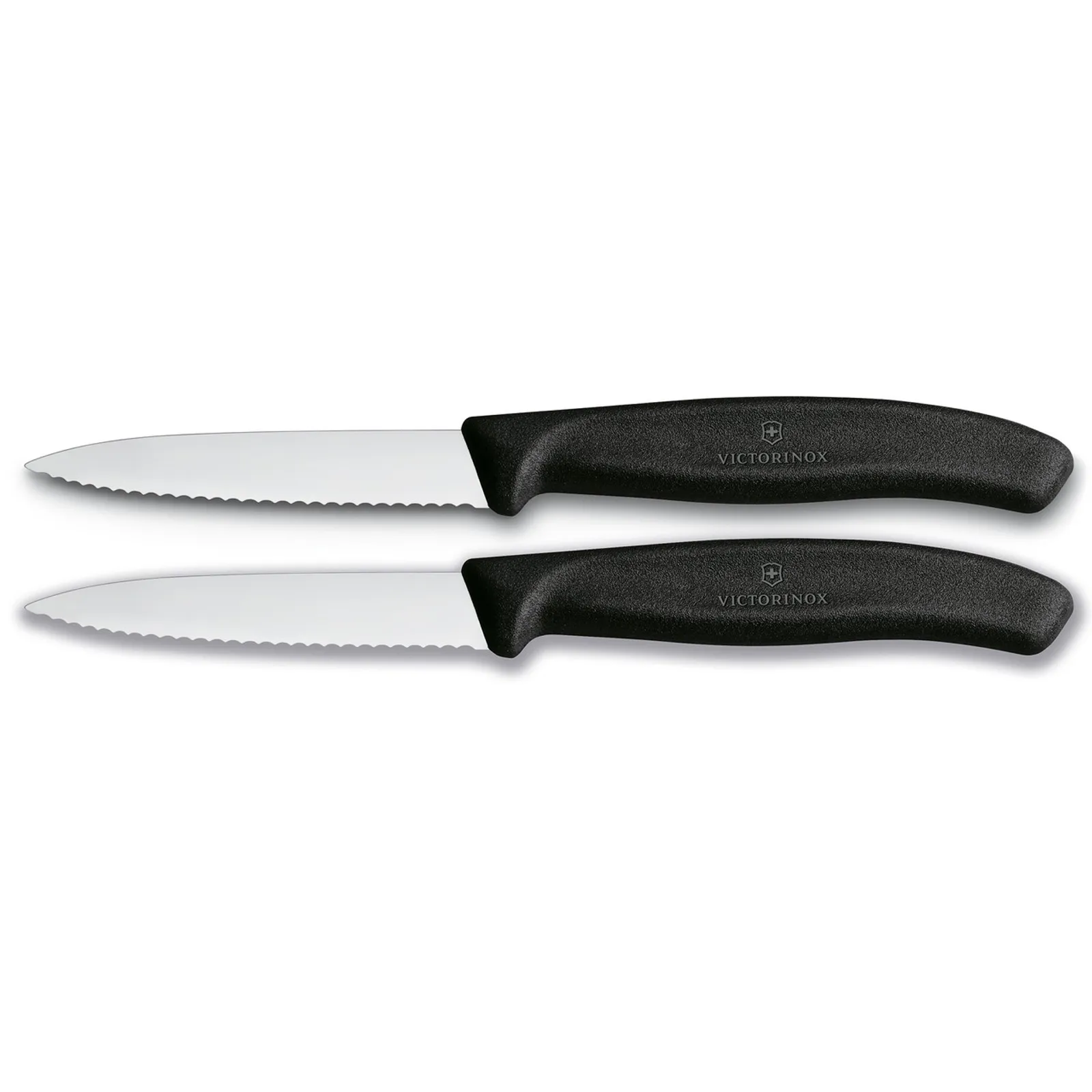 Victorinox 6.7633.B - Paring Knife, 8 cm Pointed Tip, Wavy Edge, 2 pc Set, Classic Black