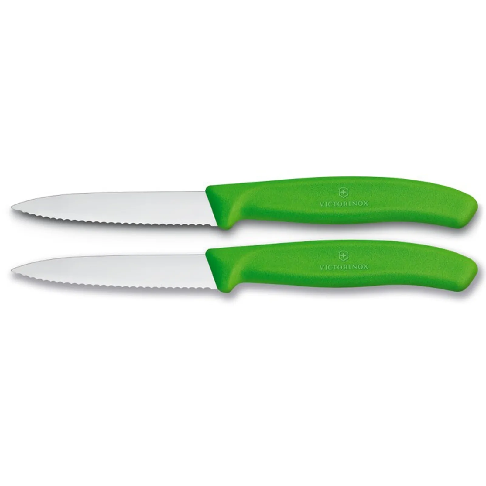 Victorinox 6.7636.L114B - Paring Knife, 8 cm Pointed Tip, Wavy Edge, 2 pc Set, Classic Green