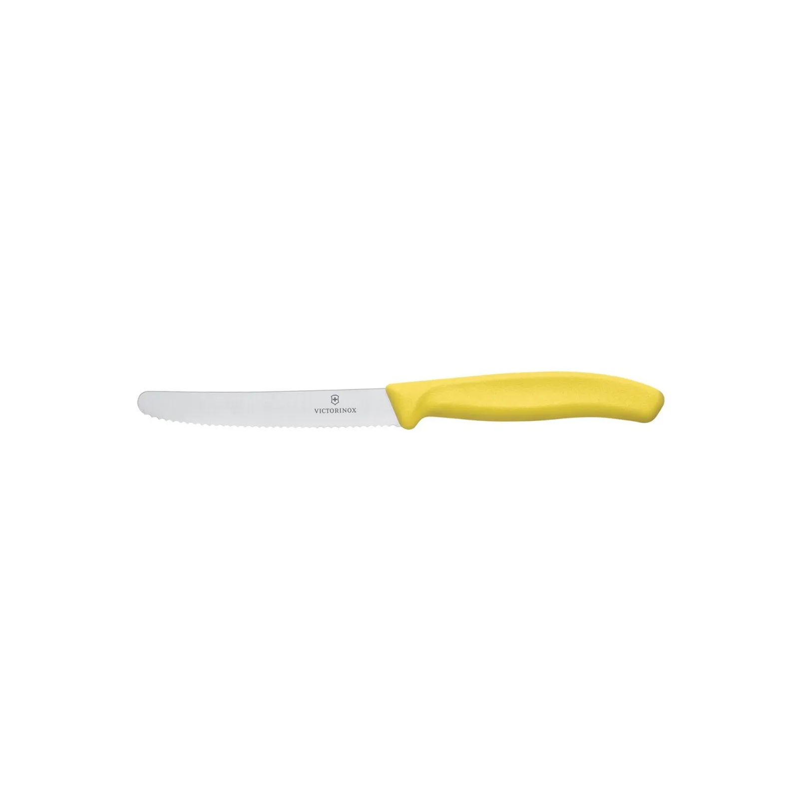 Victorinox 6.7836.L118 - Steak & Tomato Knife, 11cm Round Tip, Wavy Edge, Yellow