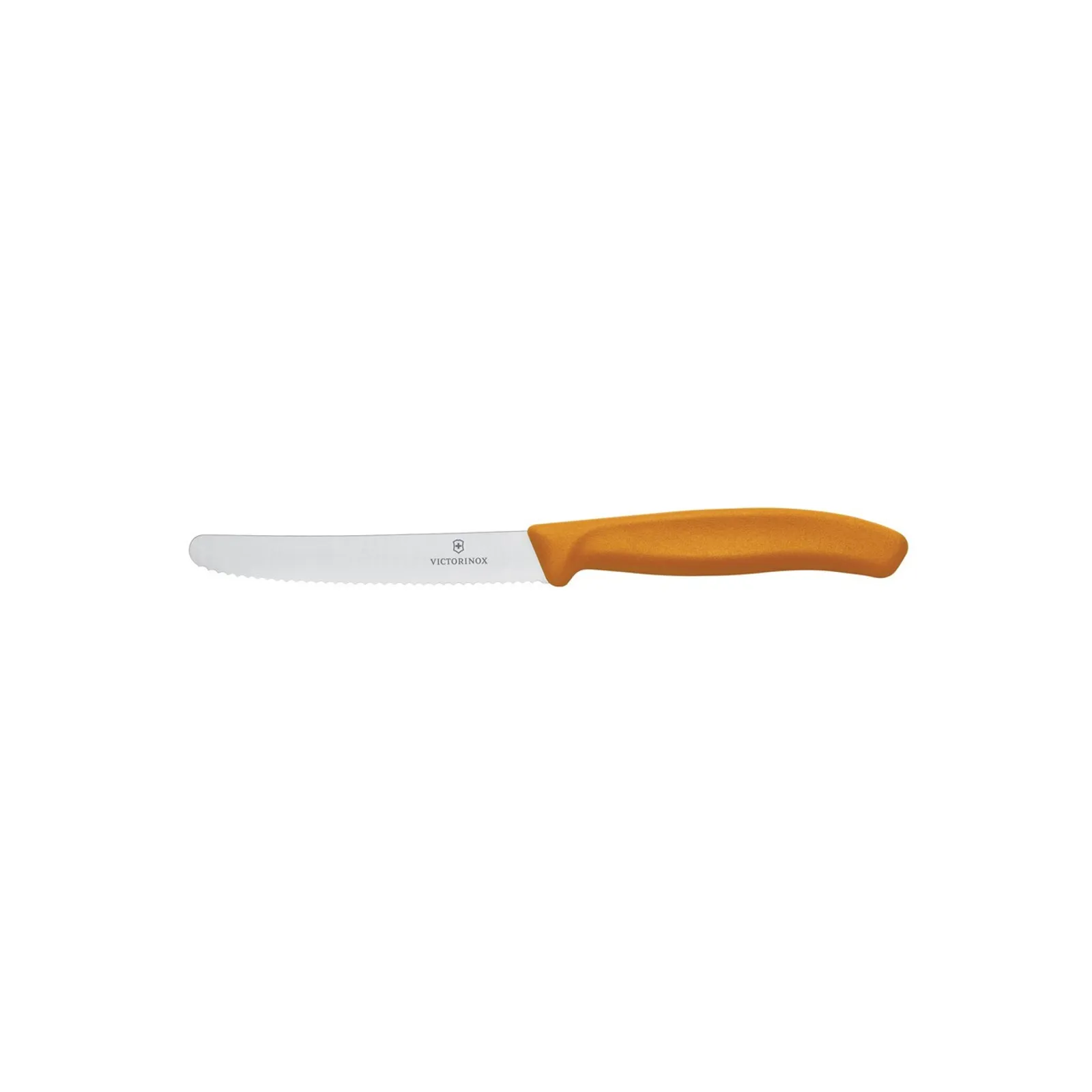 Victorinox 6.7836.L119 - Steak & Tomato Knife, 11cm Round Tip, Wavy Edge, Orange