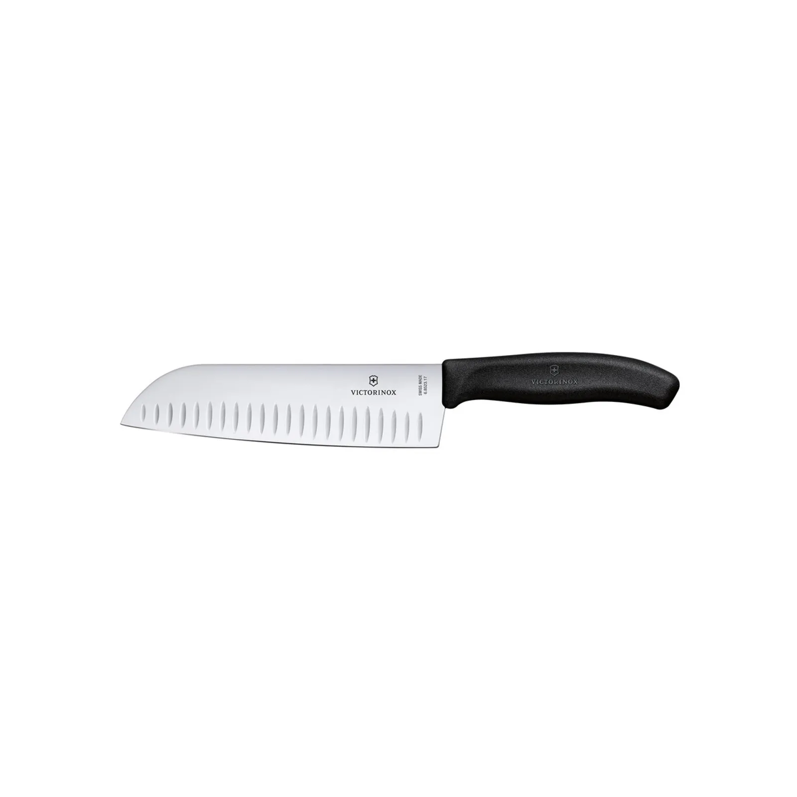 Victorinox 6.8523.17B - Santoku Knife, 17cm, Fluted Wide Blade, Classic, Black, Blister
