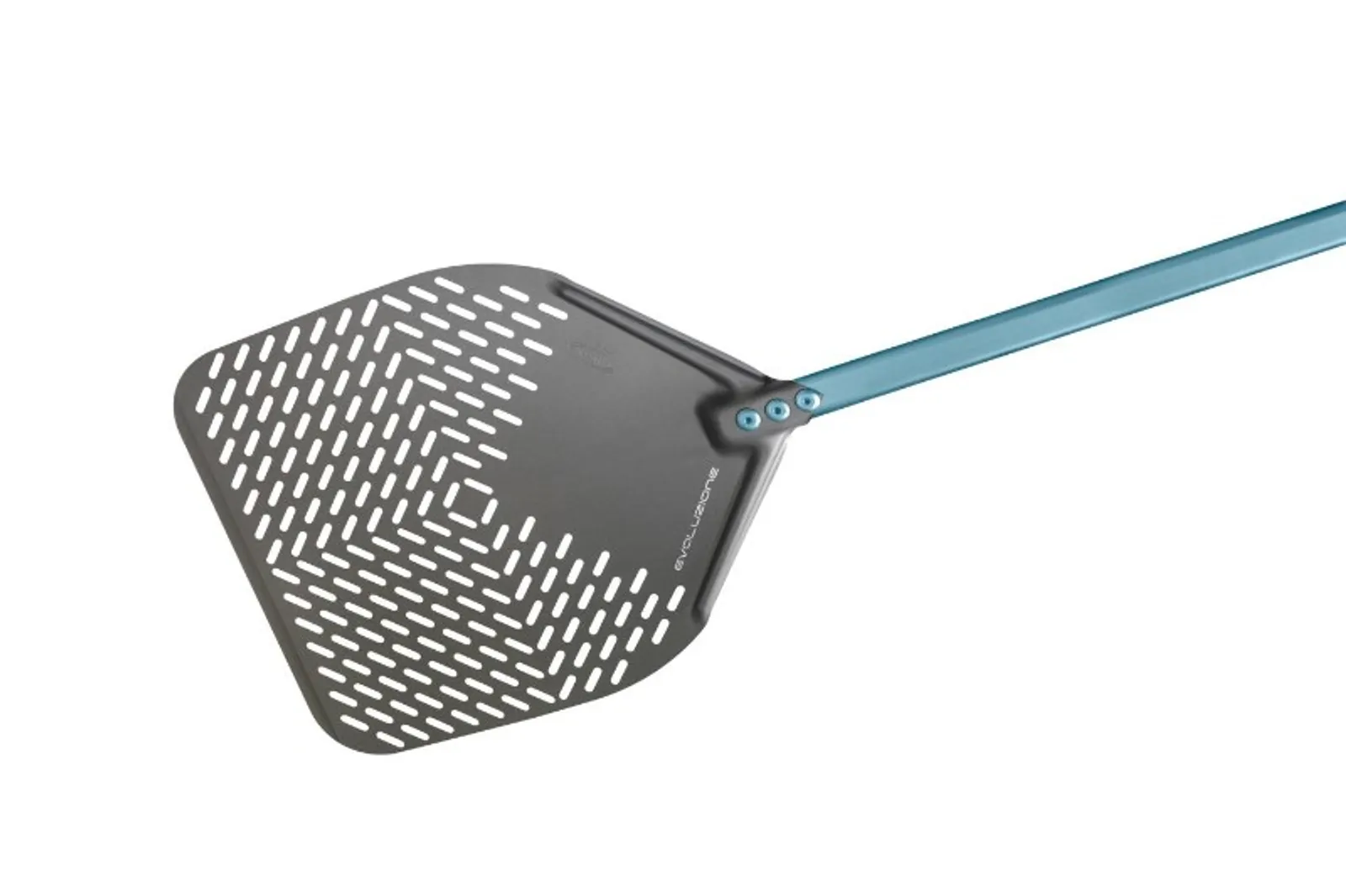 GI Metal E-37RF/60 - Evoluzione 36cm Anodized Aluminum Perforated Pizza Peel with 60cm Handle