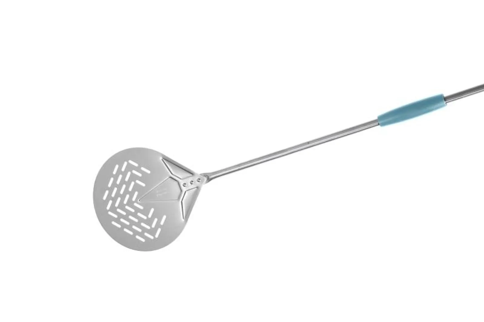 GI Metal IE-20F/120 - Evoluzione 20cm Stainless Steel Round Perforated Pizza Peel - 120cm Handle