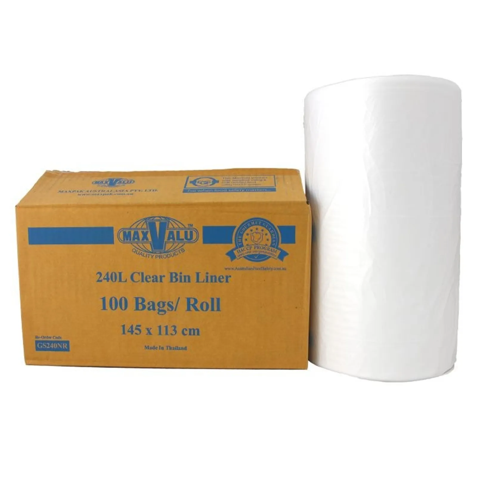 MaxValu GS240NR - 240L Clear Liners 145x113cm 100/Roll