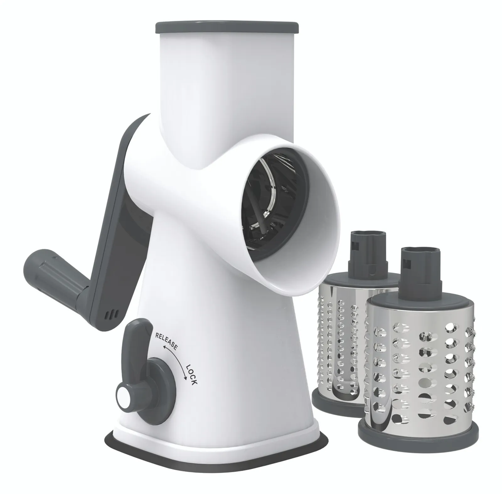 Avanti 12904 - Table Top Drum Grater With 3 Blades - Grey / White