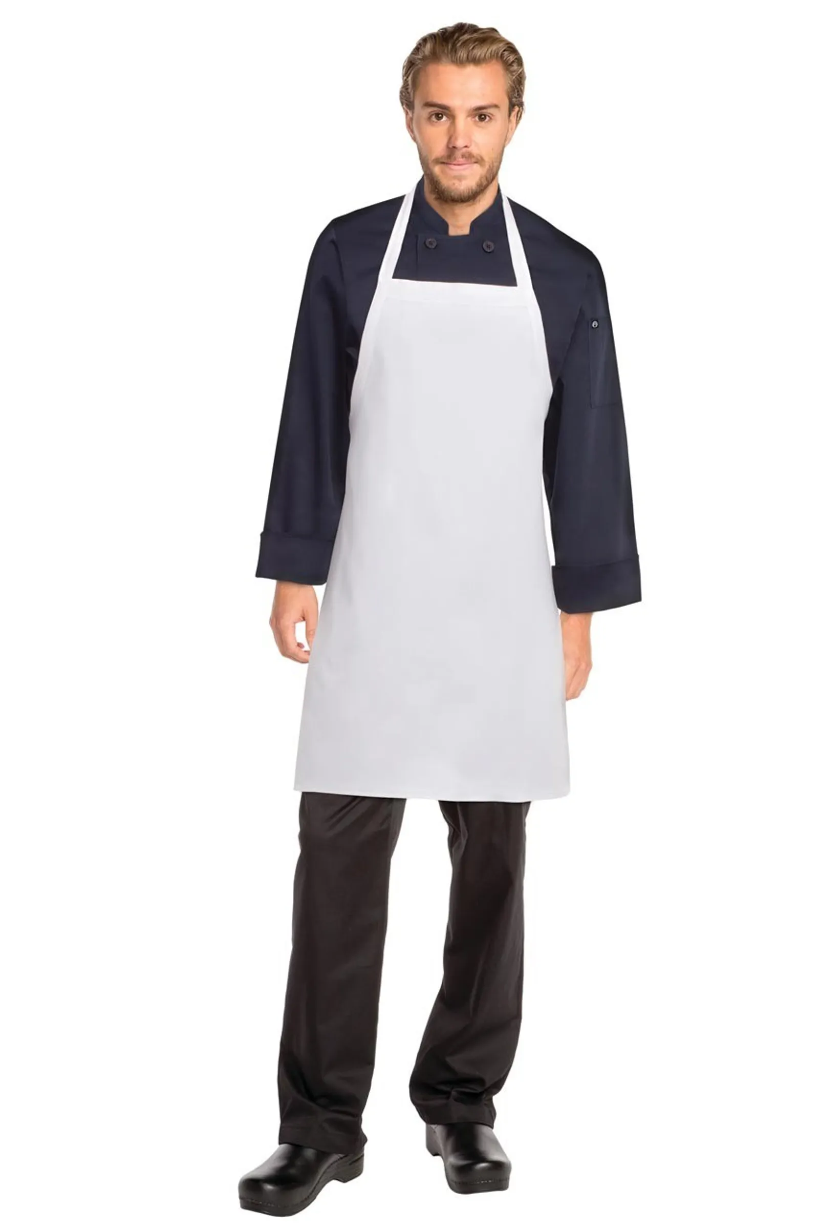 Chef Works APKDC White Bib Apron No Pocket