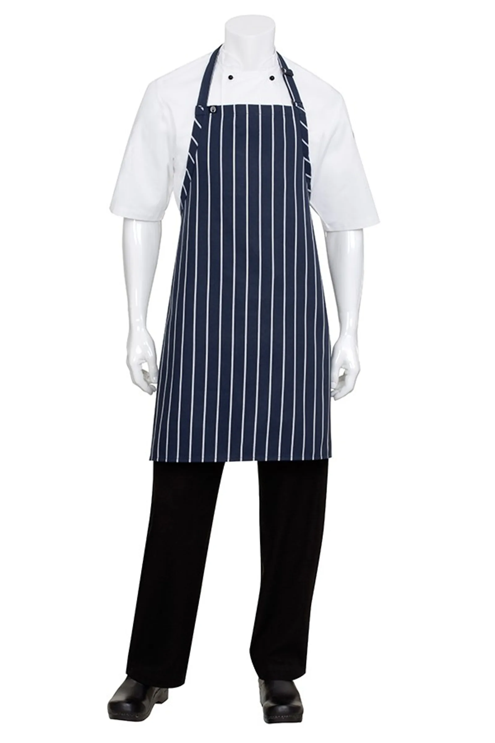 Chef Works APKNW Navy/White Striped Bib Apron No Pocket