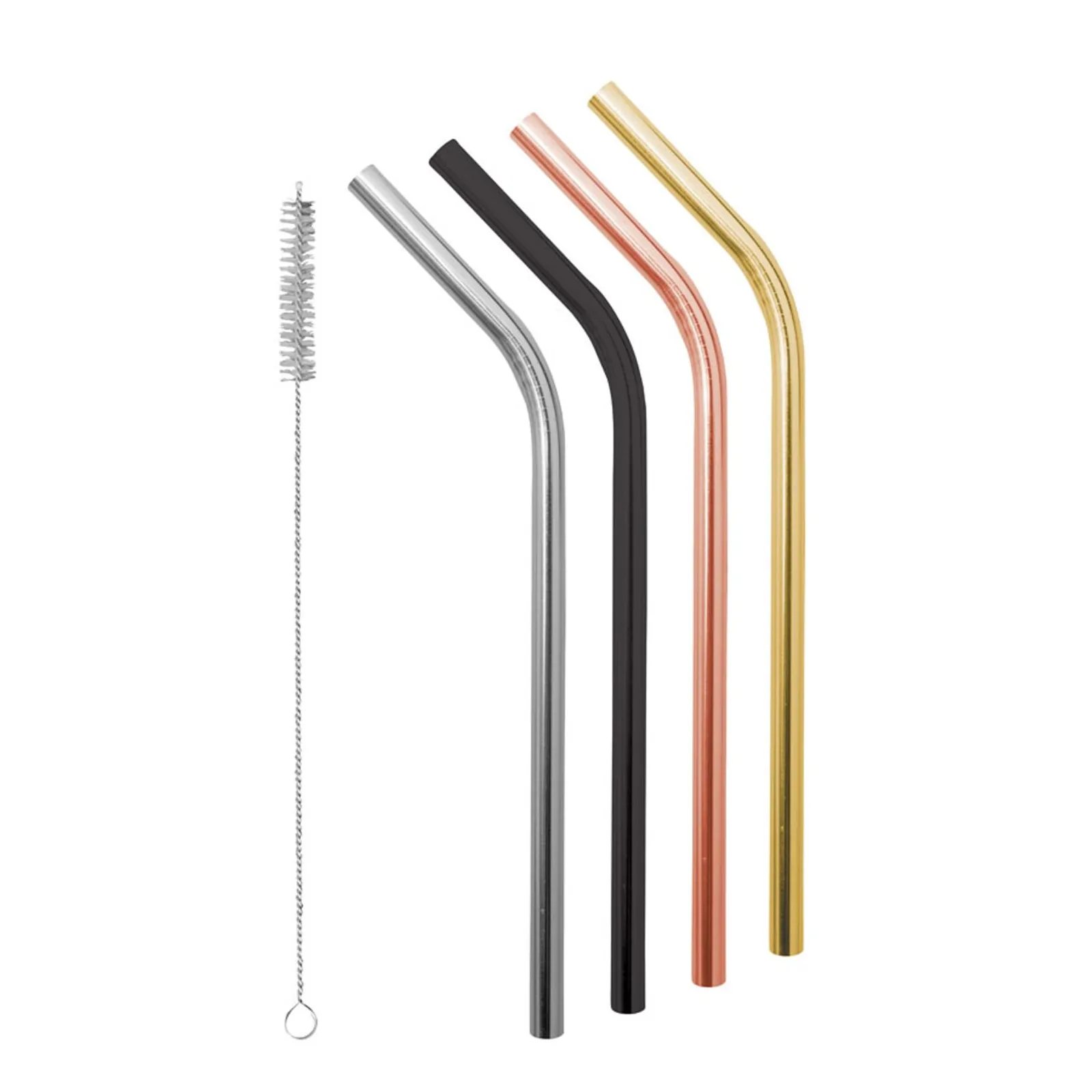Avanti 14902 - Smoothie Stainless Steel Straws with Cleaning Brush, Set of 4 - Precious Metals