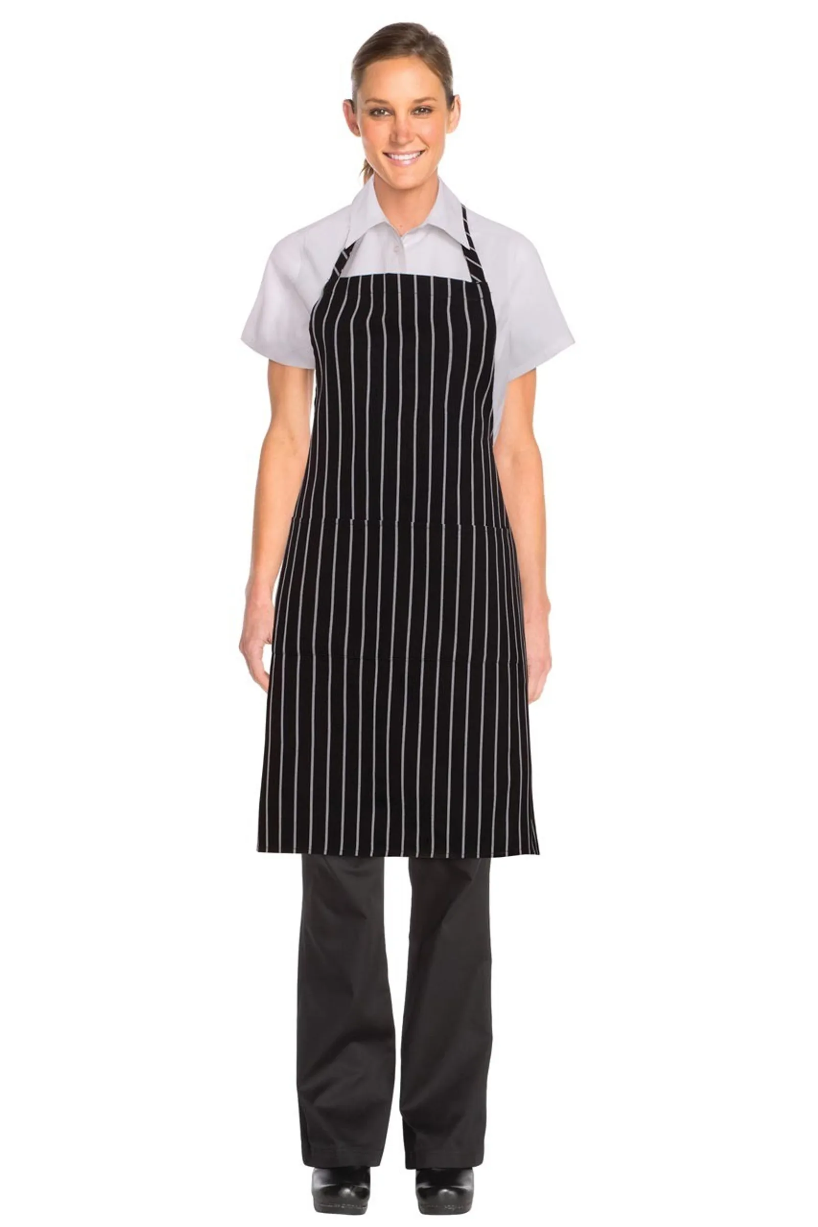 Chef Works CSBA-BCS Black Chalkstripe Bib Apron