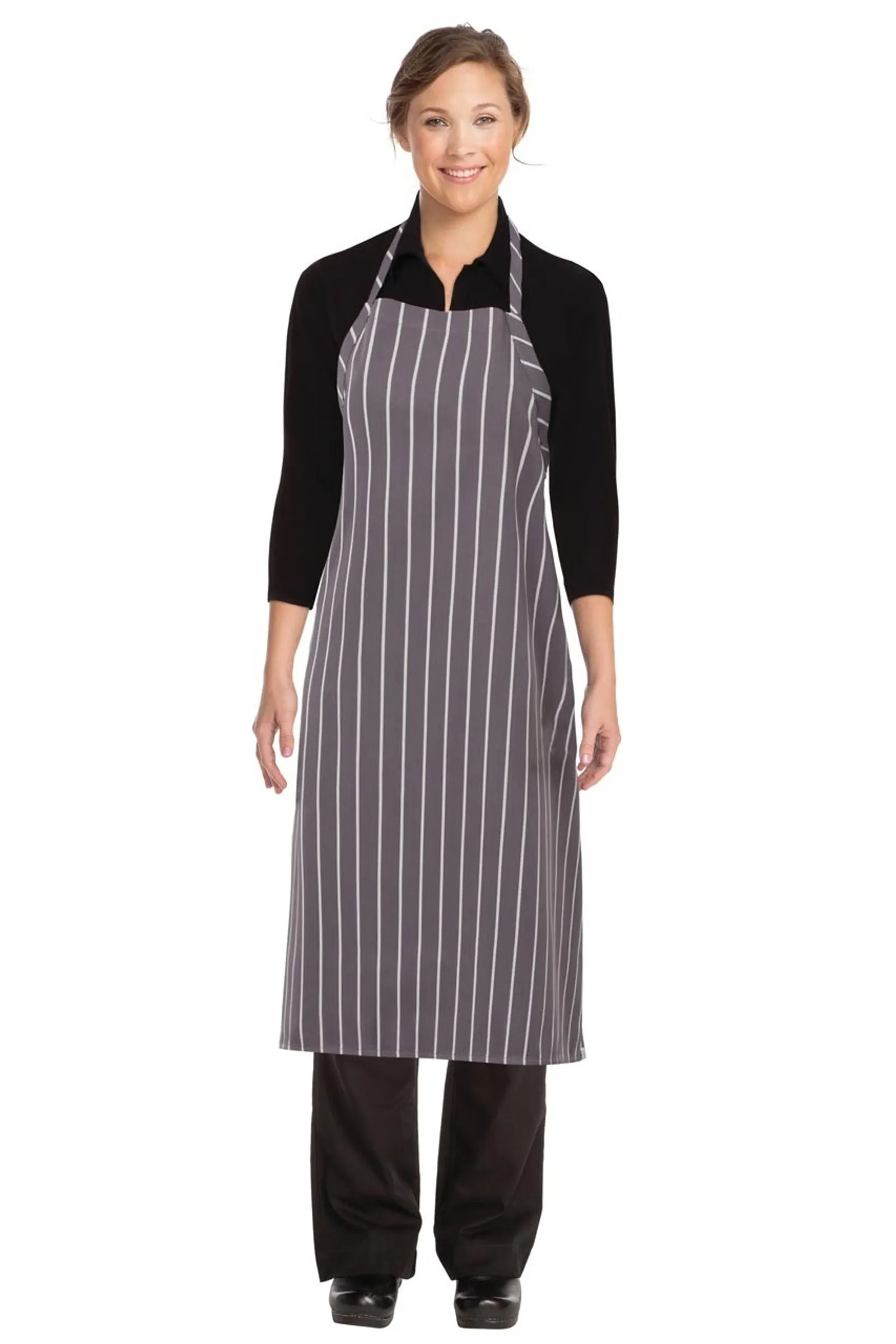 Chef Works A100-GWS Grey Chalkstripe Adjustable Chefs Apron