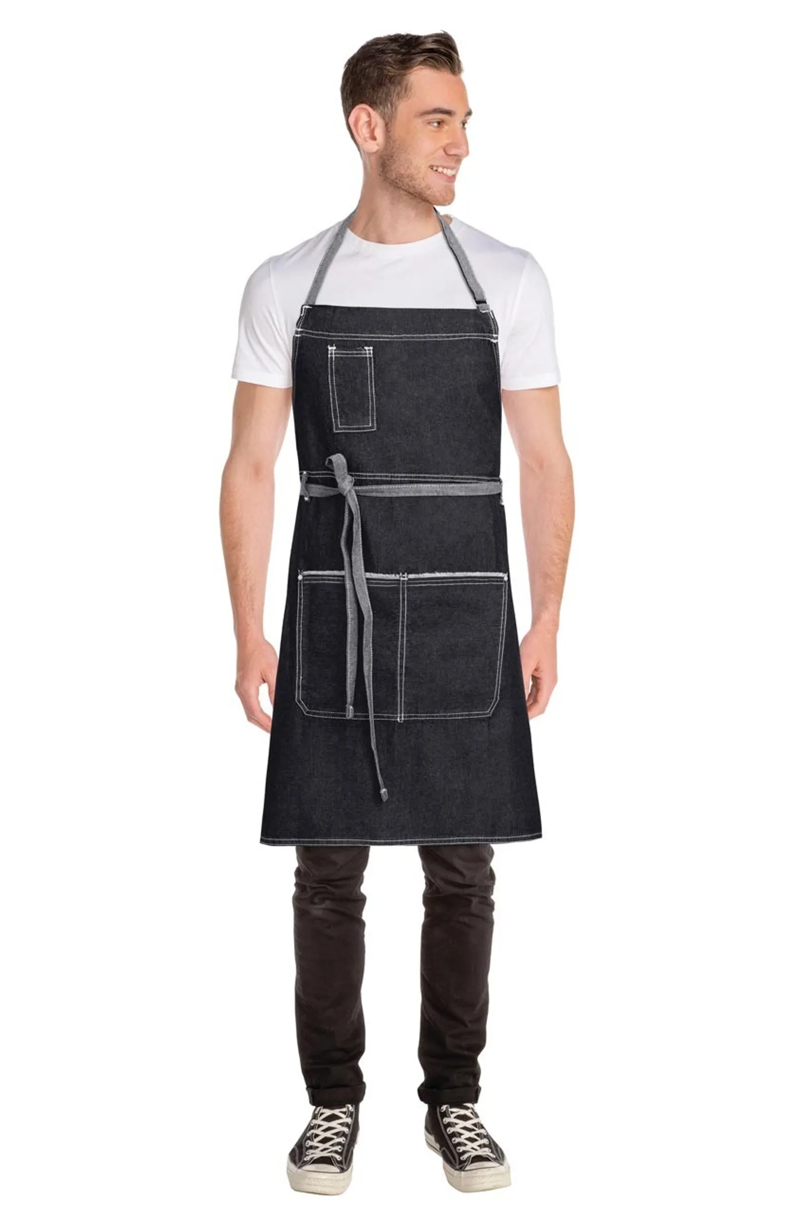 Chef Works AB041-BLK Bronx Black Denim Bib Apron