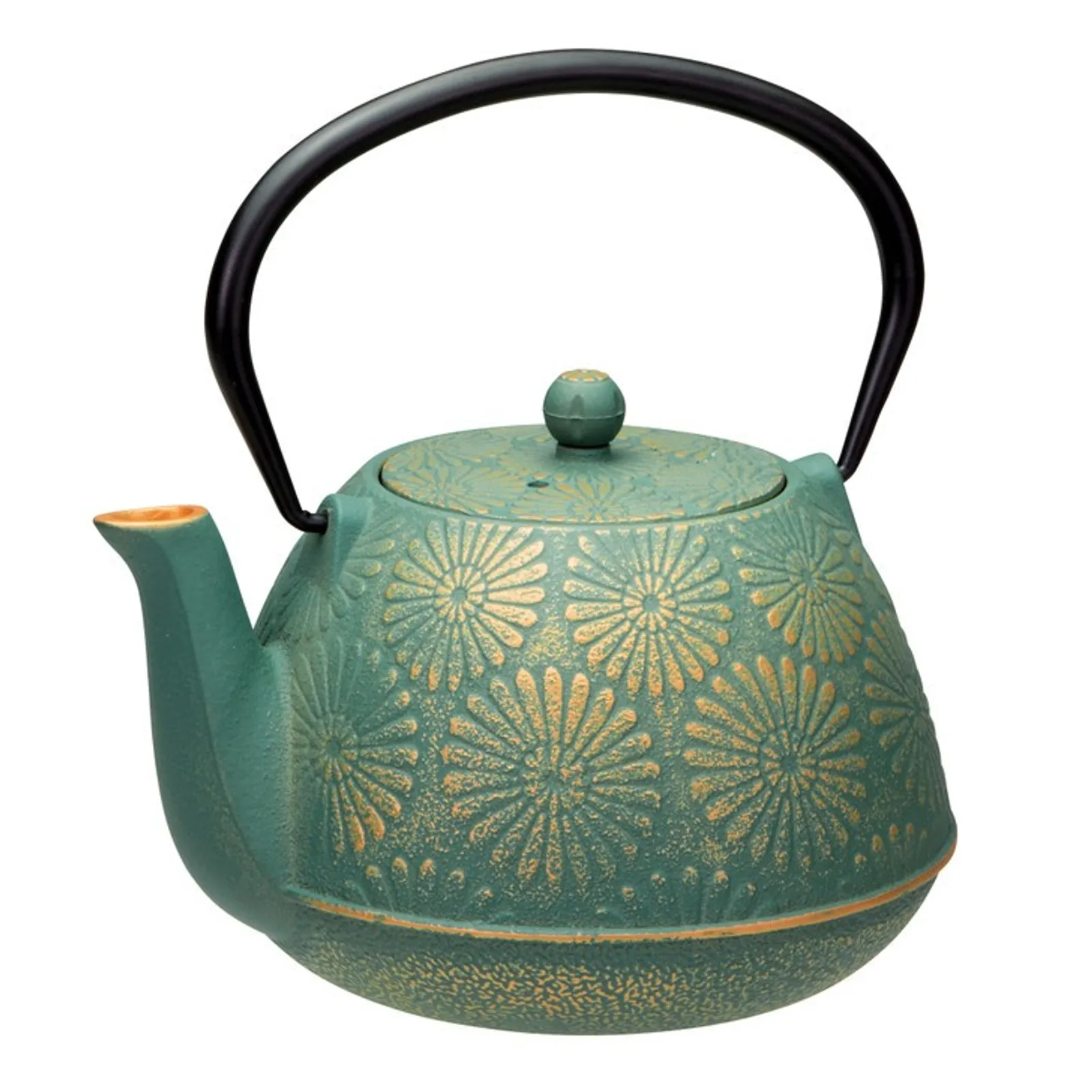 Avanti 15187 - Daisy Cast Iron Teapot, 1.2 Litres - Teal / Gold