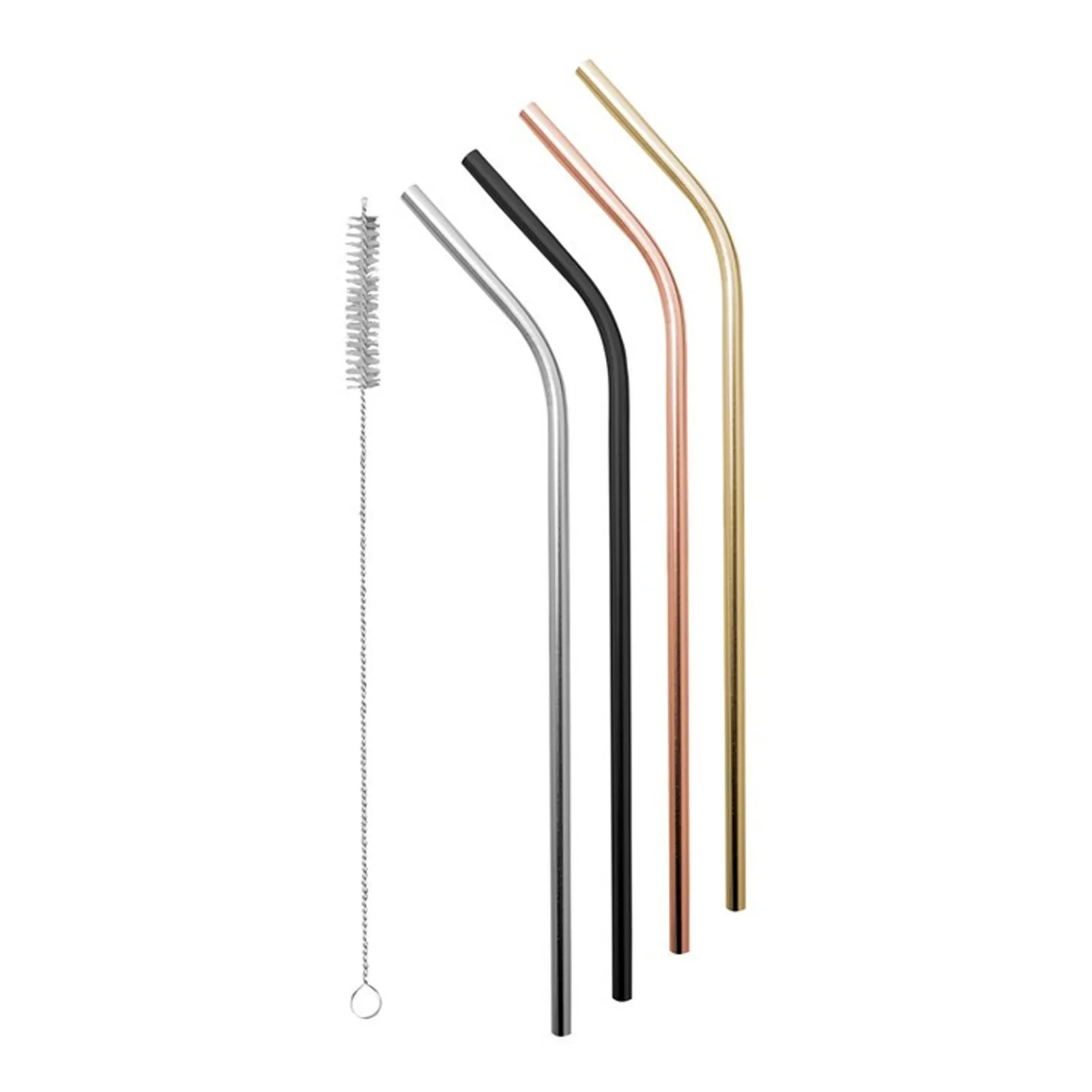 Avanti 15198 - Stainless Steel Straws with Cleaning Brush, Set of 4 - Precious Metals