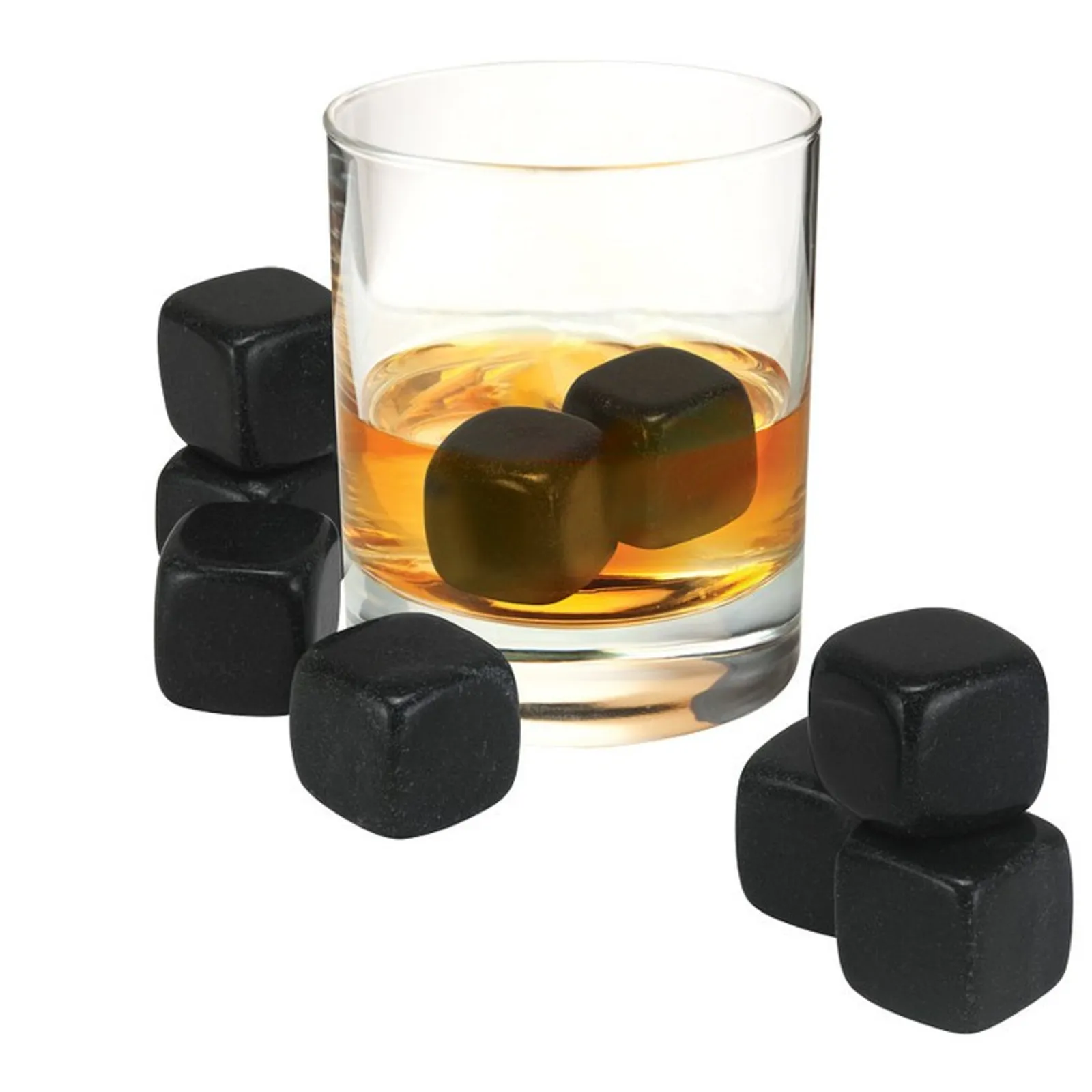 Avanti 16439 - Whisky Rocks Set 9 Piece Set with Velvet Pouch and Box - Black Granite