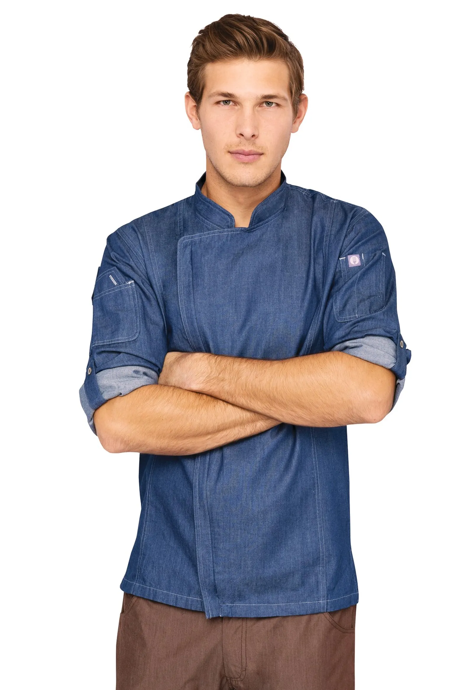 Chef Works EXDZ001 Gramercy Mens Denim Zipper Chef Jacket