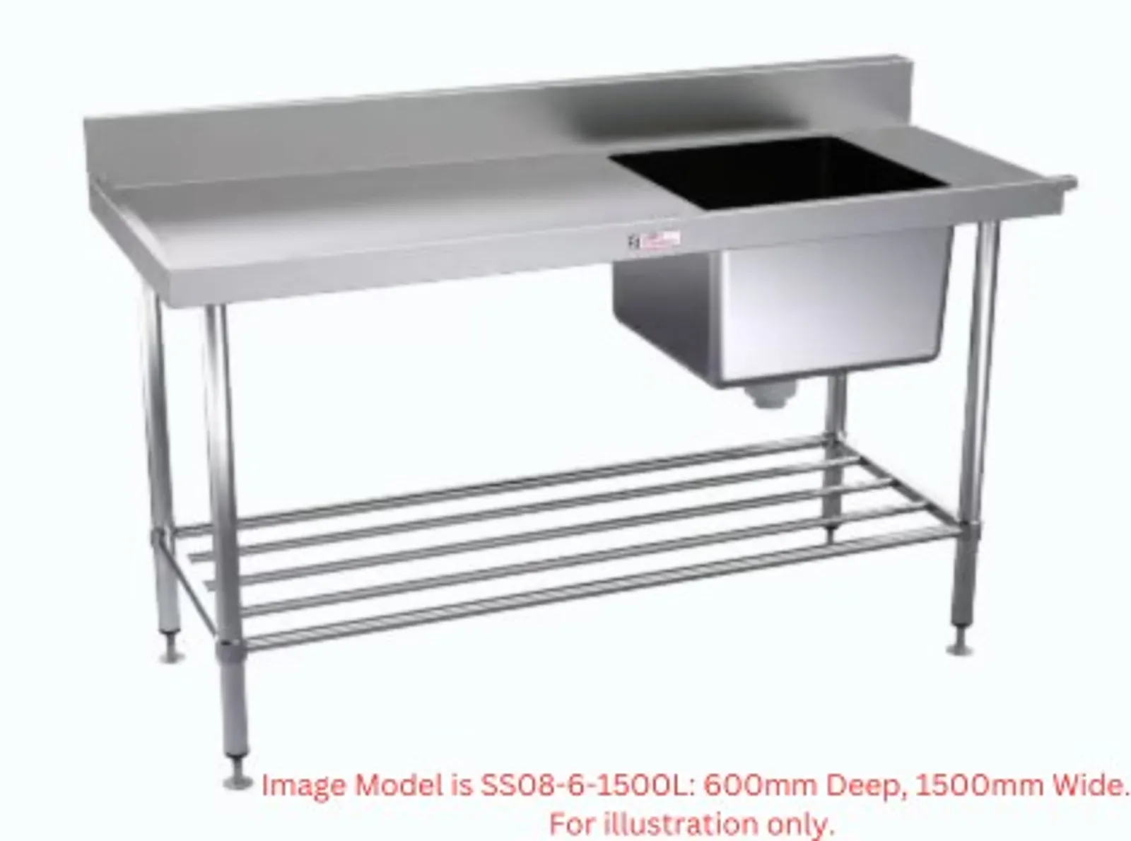 Simply Stainless SS08.0900L Dishwasher Inlet Bench (600 Series) - 900mm -  Left Hand Inlet