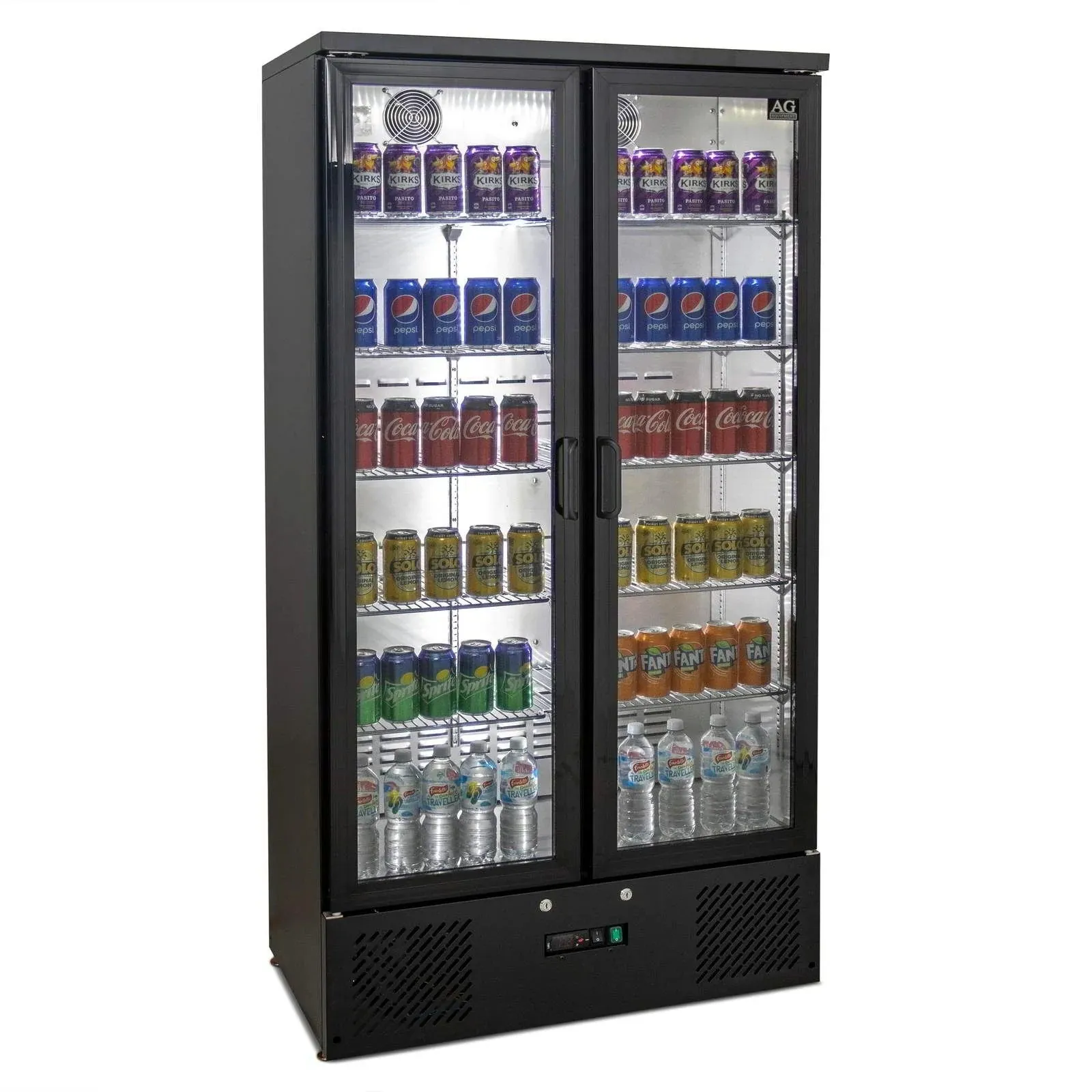 AG Equipment B500G - 477L Upright Double Glass Door Display / Backbar Fridge - Black