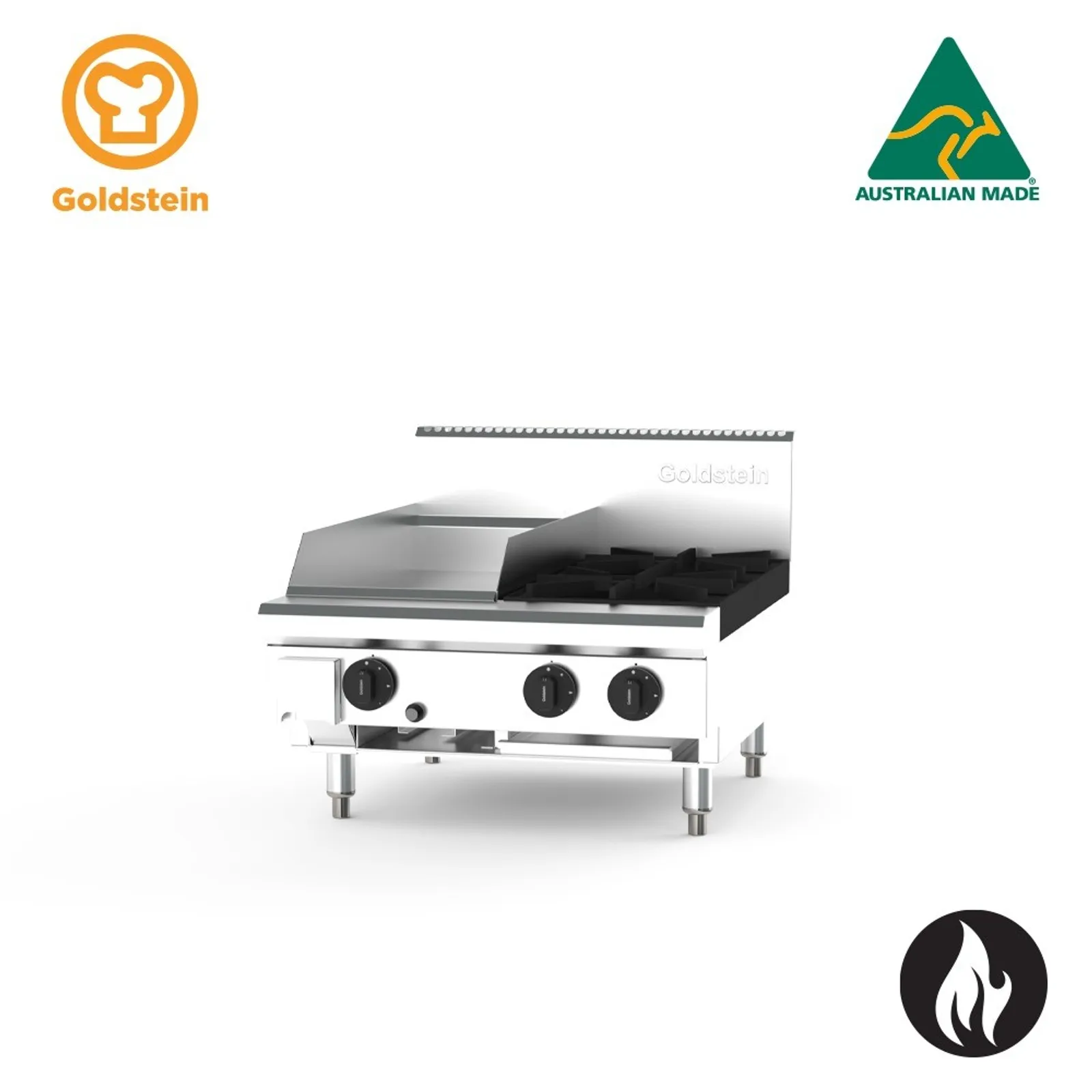 Goldstein PFB12G2-X - 2 Burner and 305mm Griddle Gas Cooktop