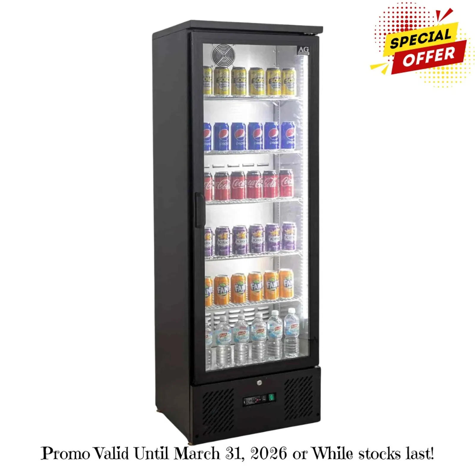 AG Equipment B300G - 300L Upright Glass Door Display / Backbar Fridge - Black