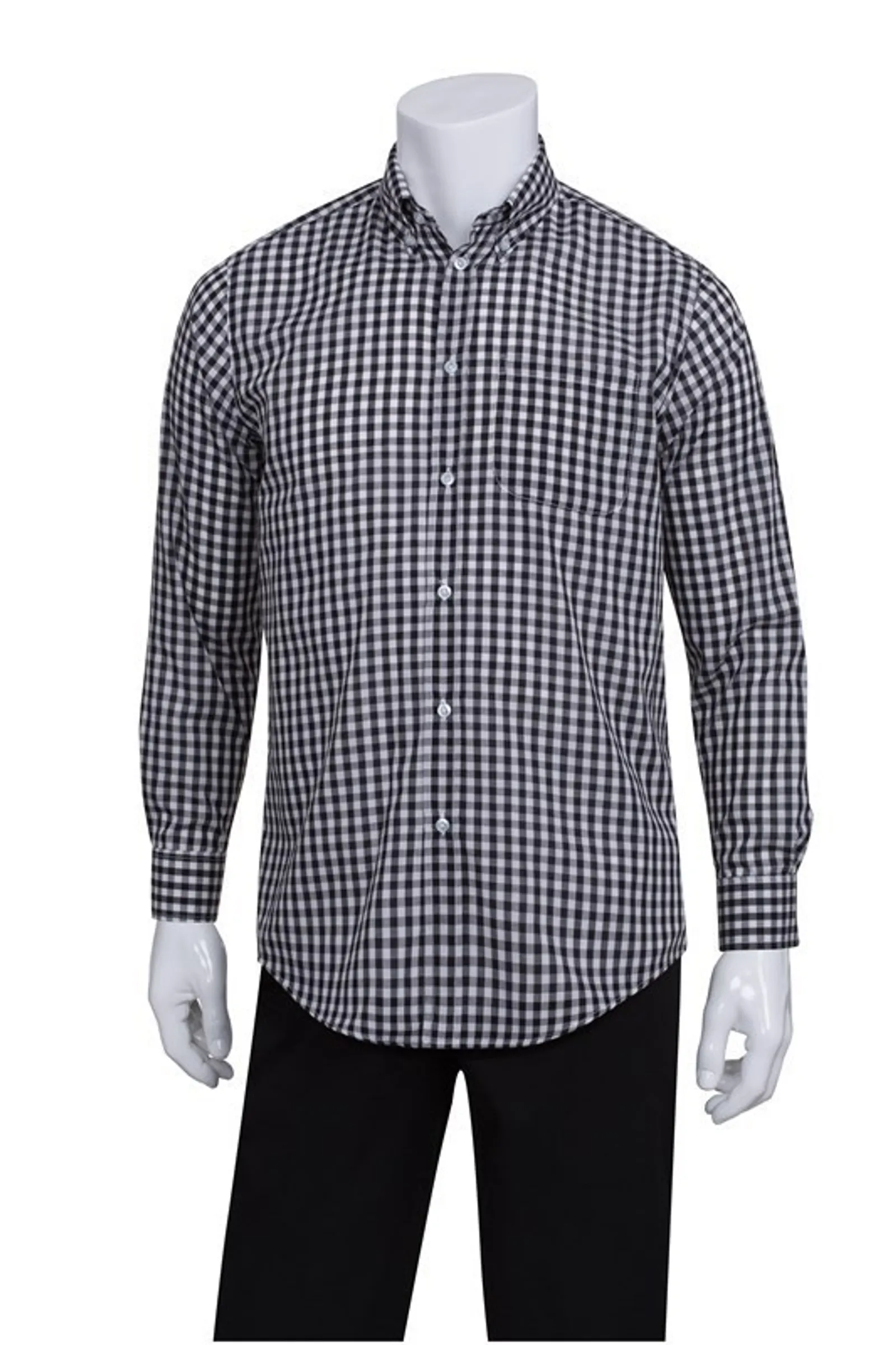 Chef Works D500-BWC Gingham Men's Black Dress Shirt