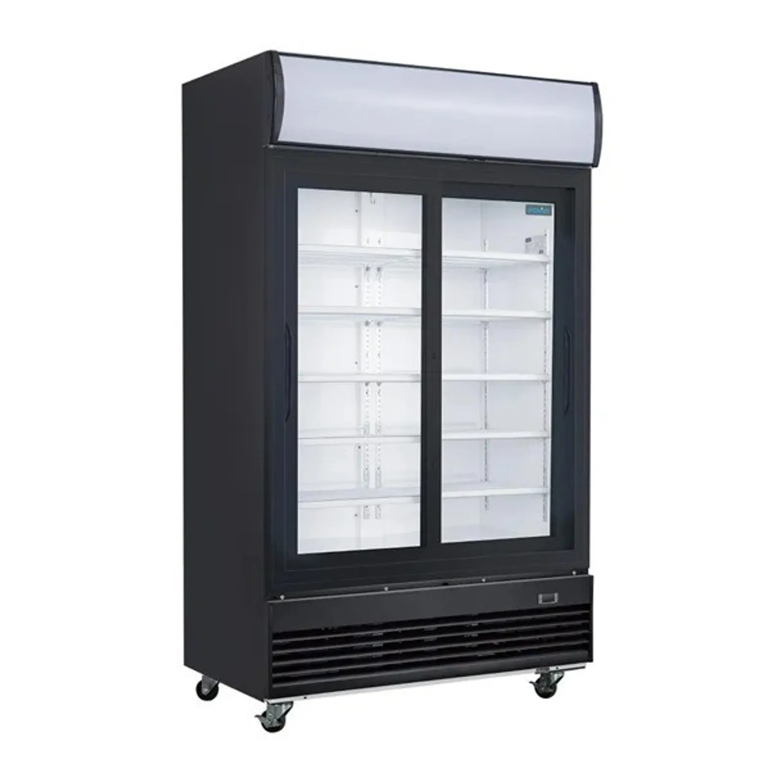 Polar GM814-A G-Series - Upright Sliding Door Display Cooler with Light Box 950Ltr Black