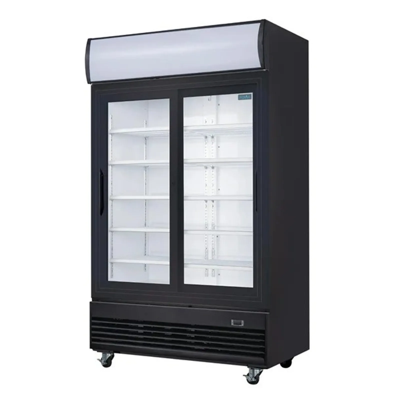 Polar GM814-A G-Series - Upright Sliding Door Display Cooler with Light Box 950Ltr Black