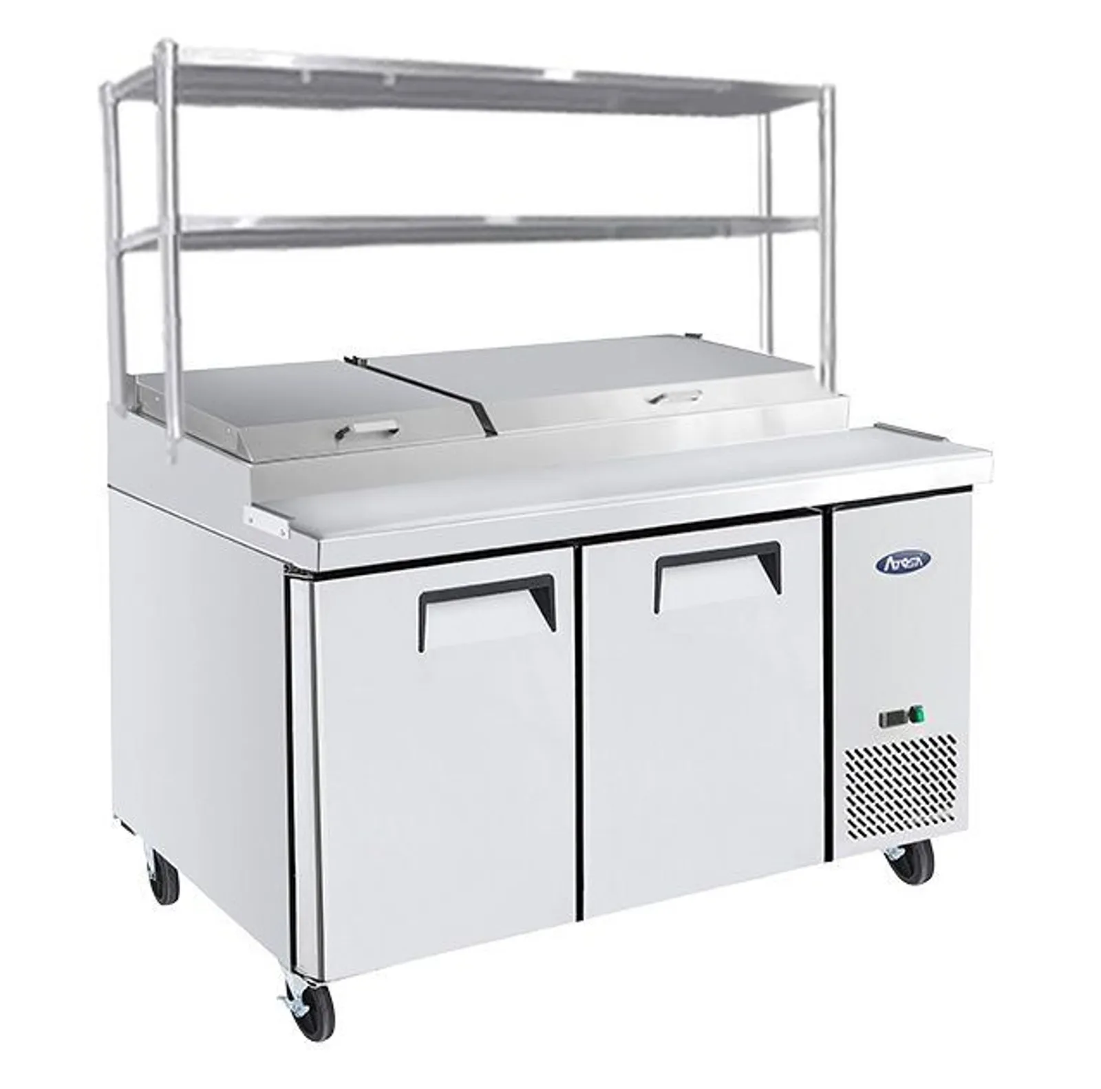 Atosa MPF8202OS - 2 Door Pizza Prep Table Fridge with Over Shelf