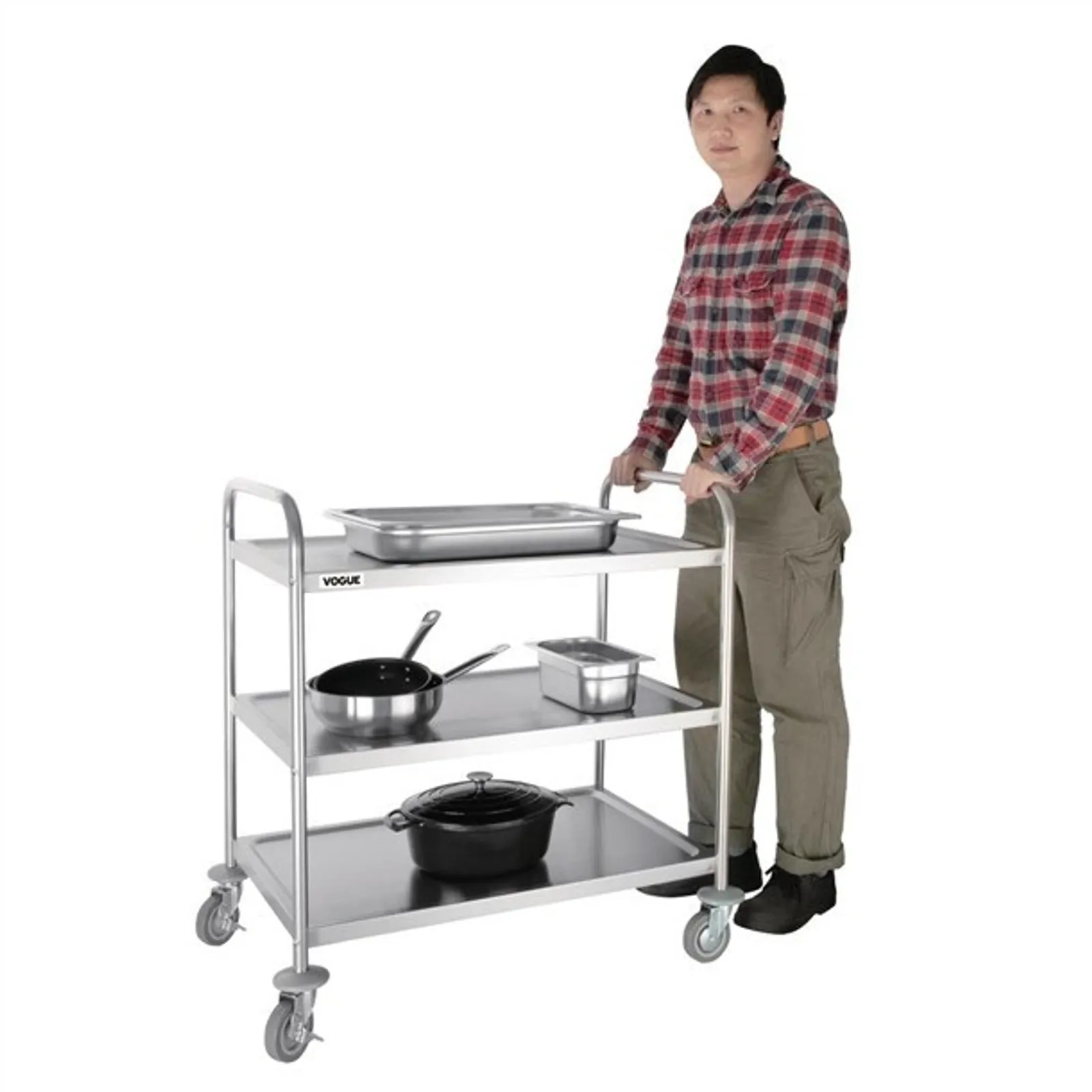 Vogue F995 - Stainless Steel 3 Tier Clearing Trolley Large