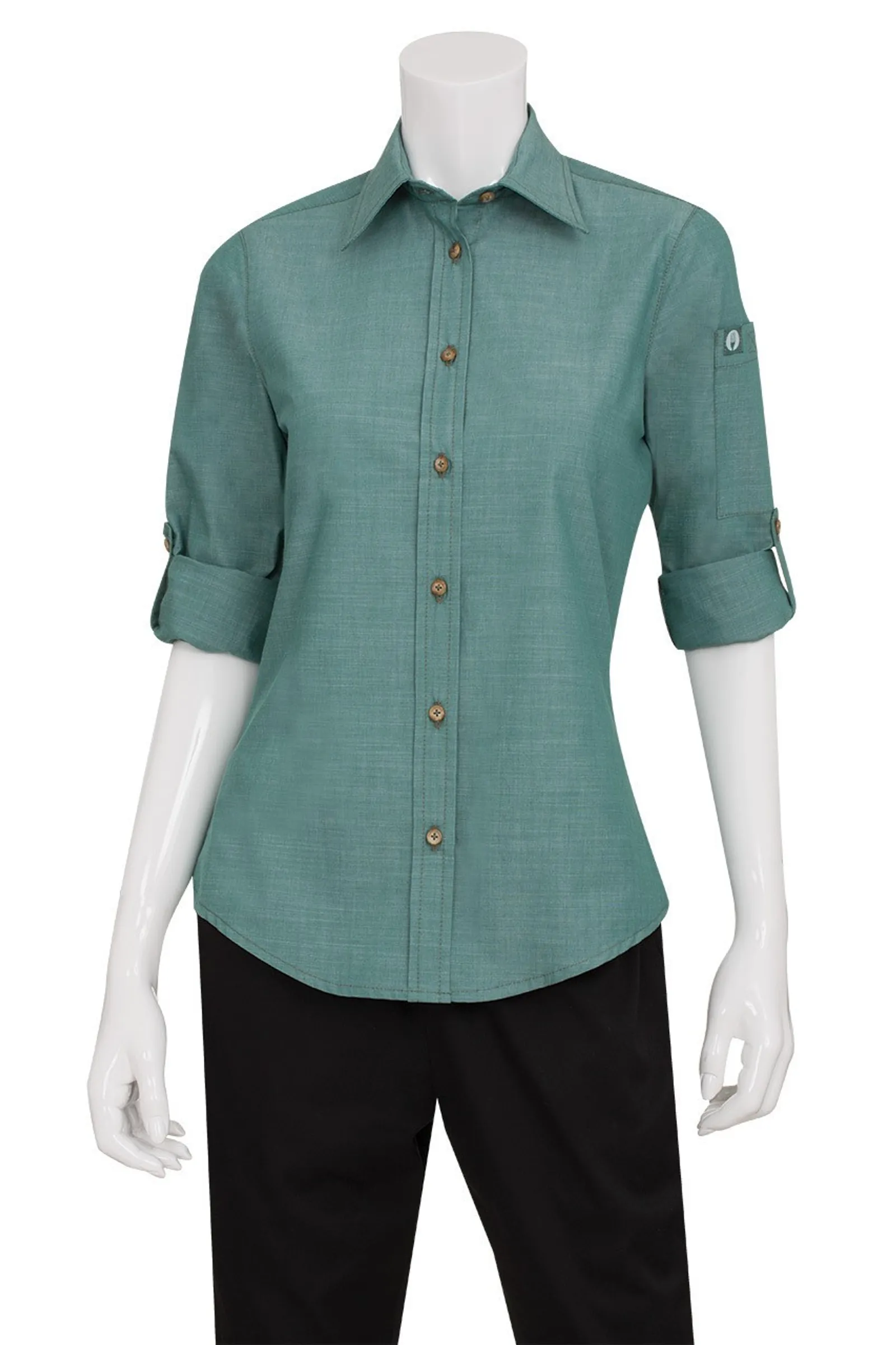 Chef Works SLWCH002-GRM Ladies Chambray Green Mist Shirt