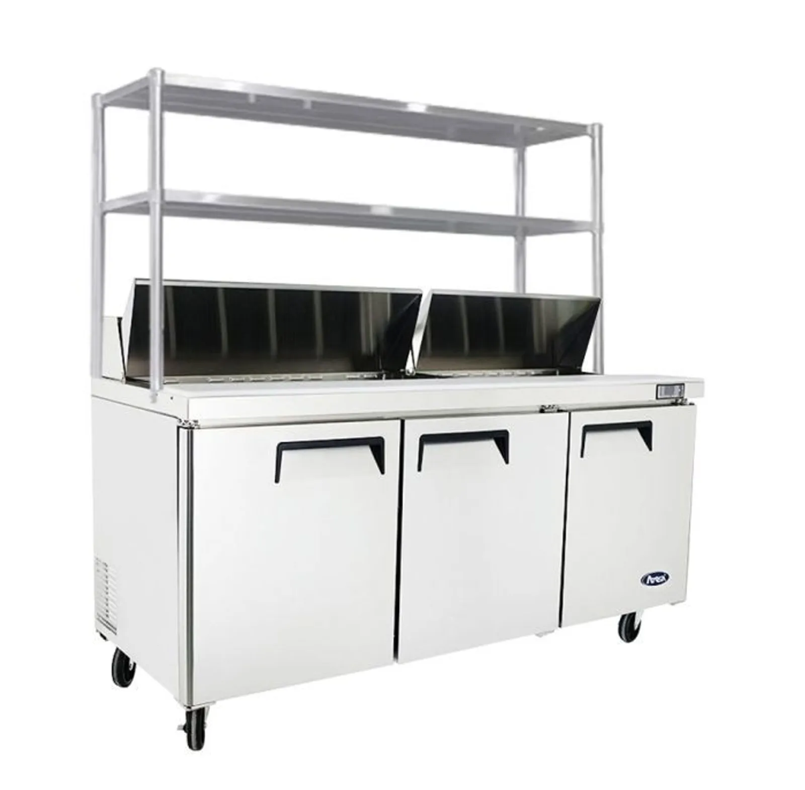 Atosa MSF8304OS - 3 Door Sandwich Prep Table Fridge with Over Shelf