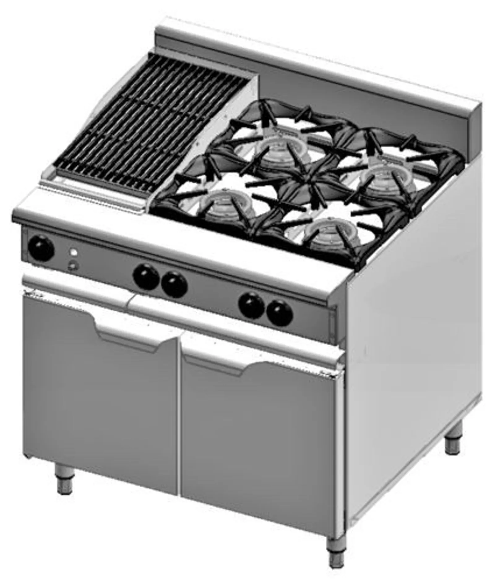 VERRO VBT-SB4-CBR3 Combination Four Open Burners & 300mm Char Broiler