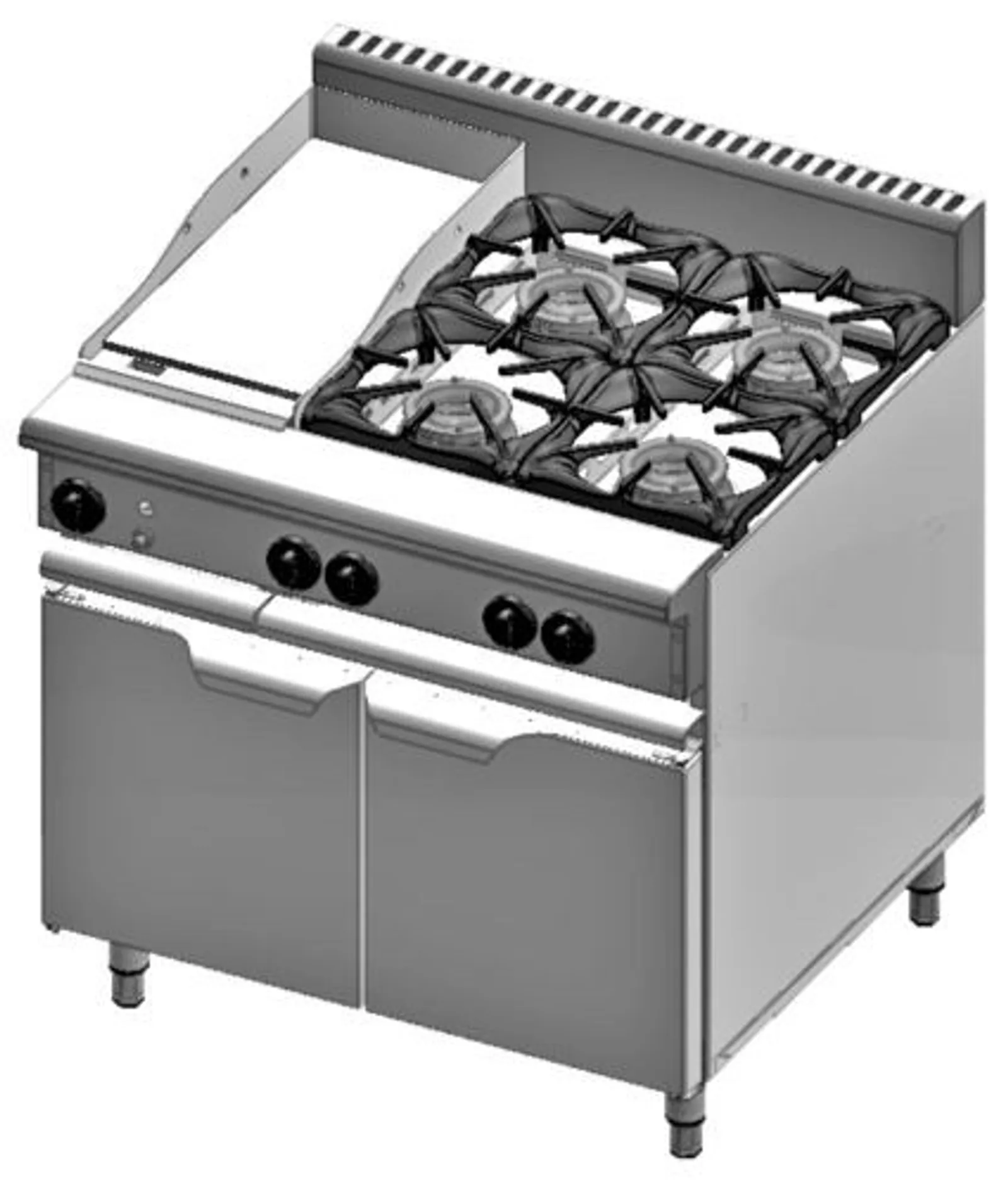 VERRO VBT-SB4-GRP3 Combination Four Open Burners & 300mm Grill Plate