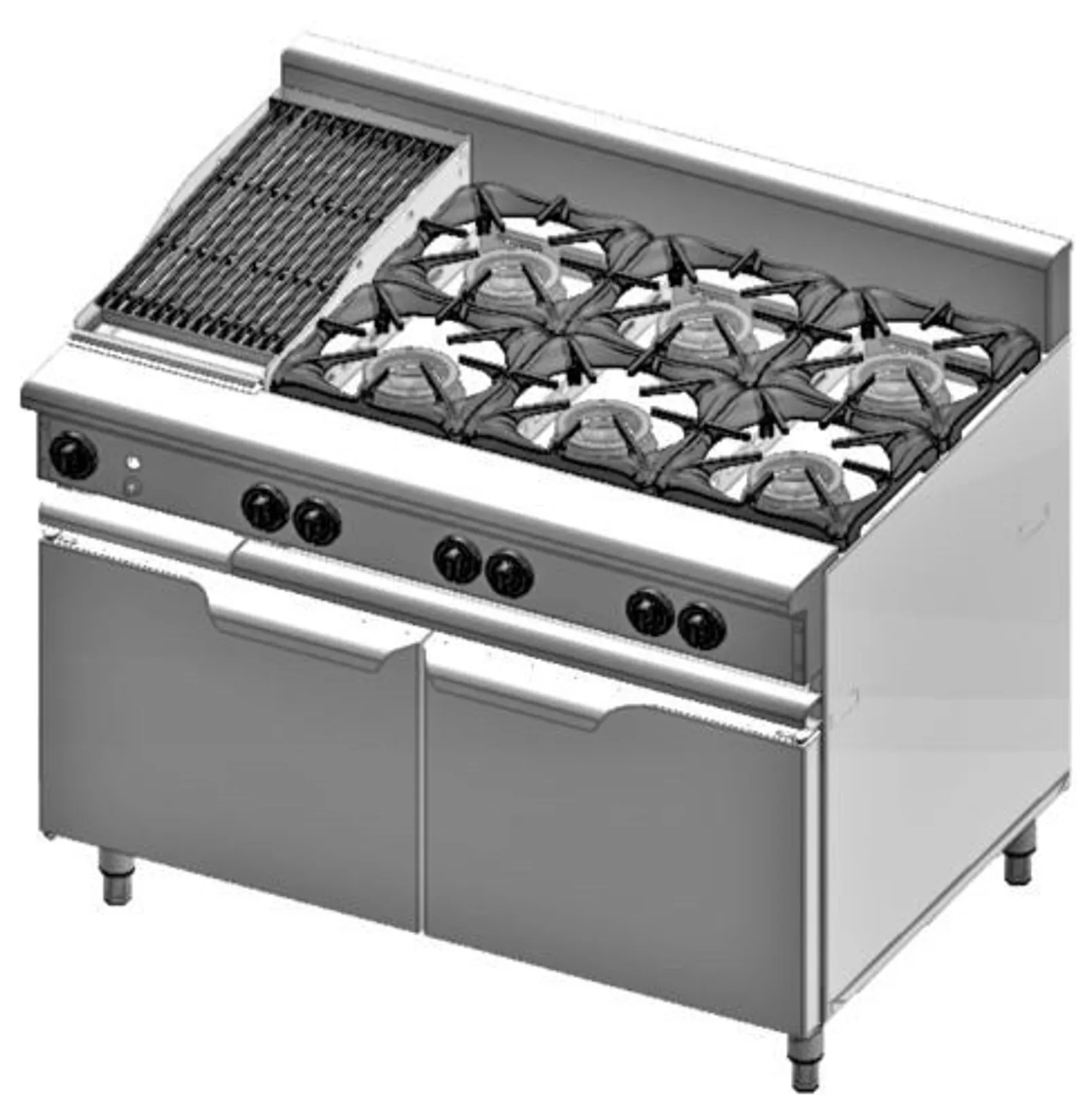 VERRO VBT-SB6-CBR3 Combination Six Open Burners & 300mm Char Broiler