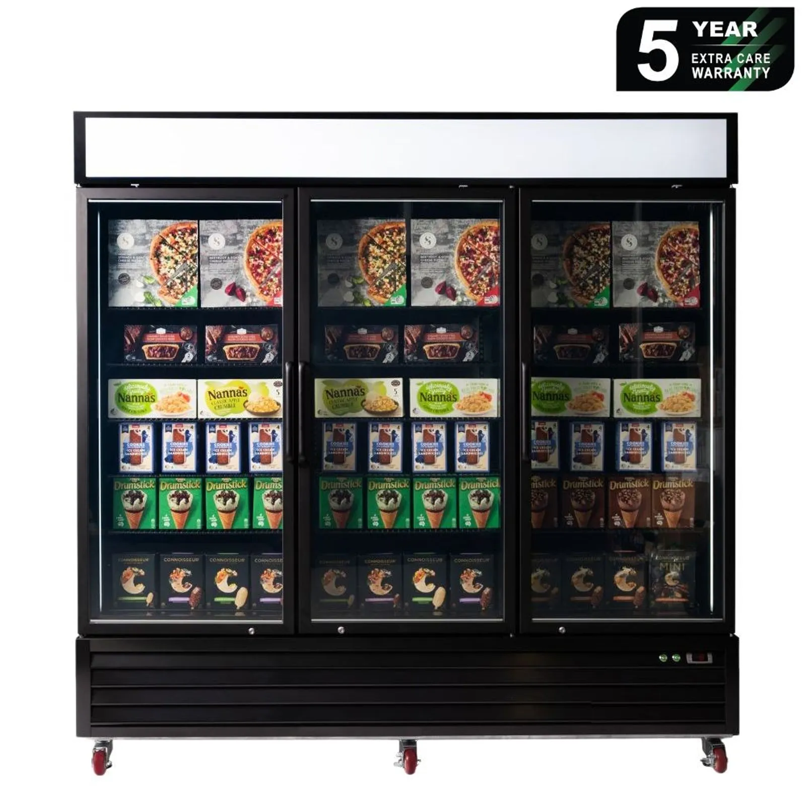 Bromic UF1980GDL-NR - Upright Display Freezer 1980L - 3 Door - Flat Glass - Lightbox